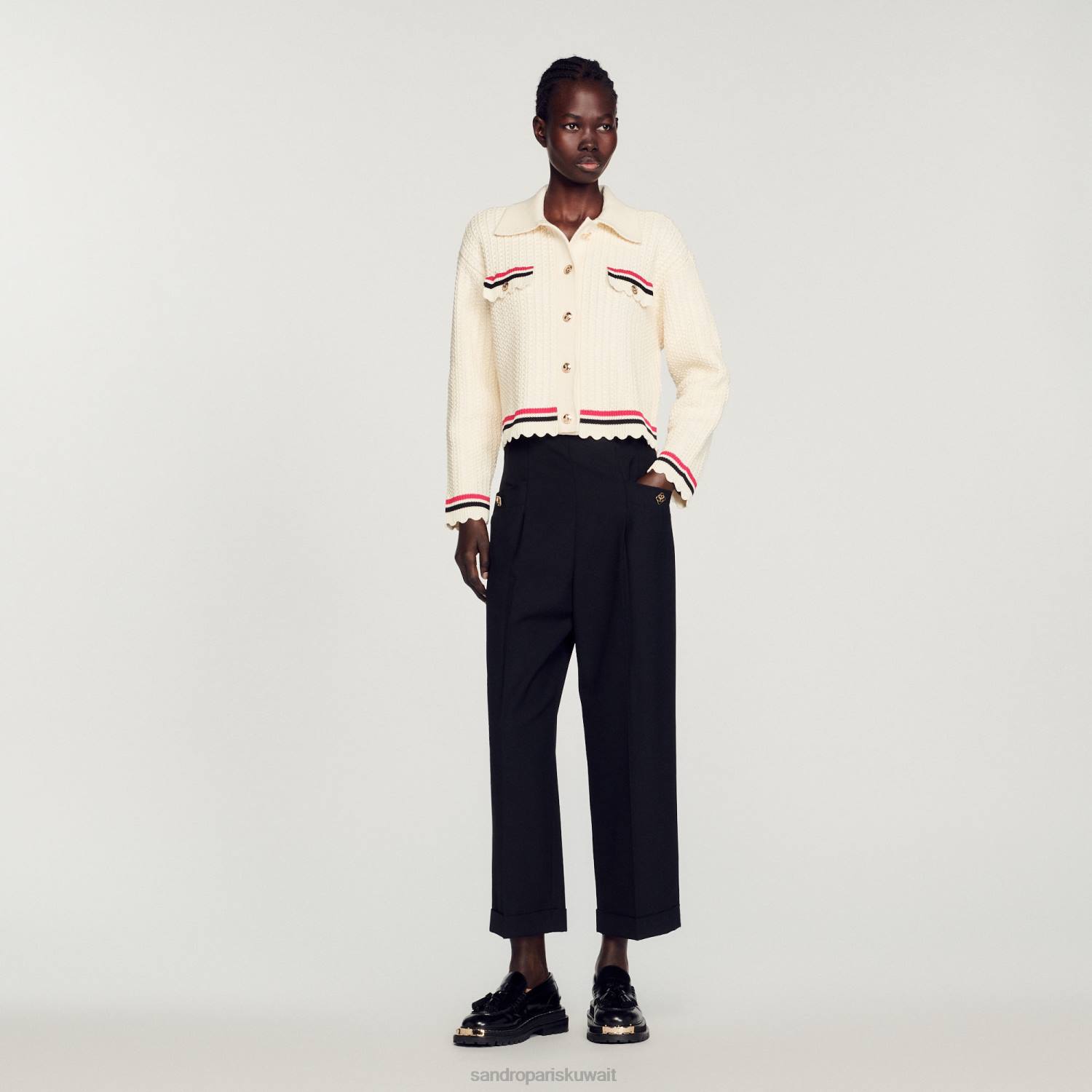 ثياب Sandro Paris معطف متماسكة بيج فاتح نحيف ZJ00371