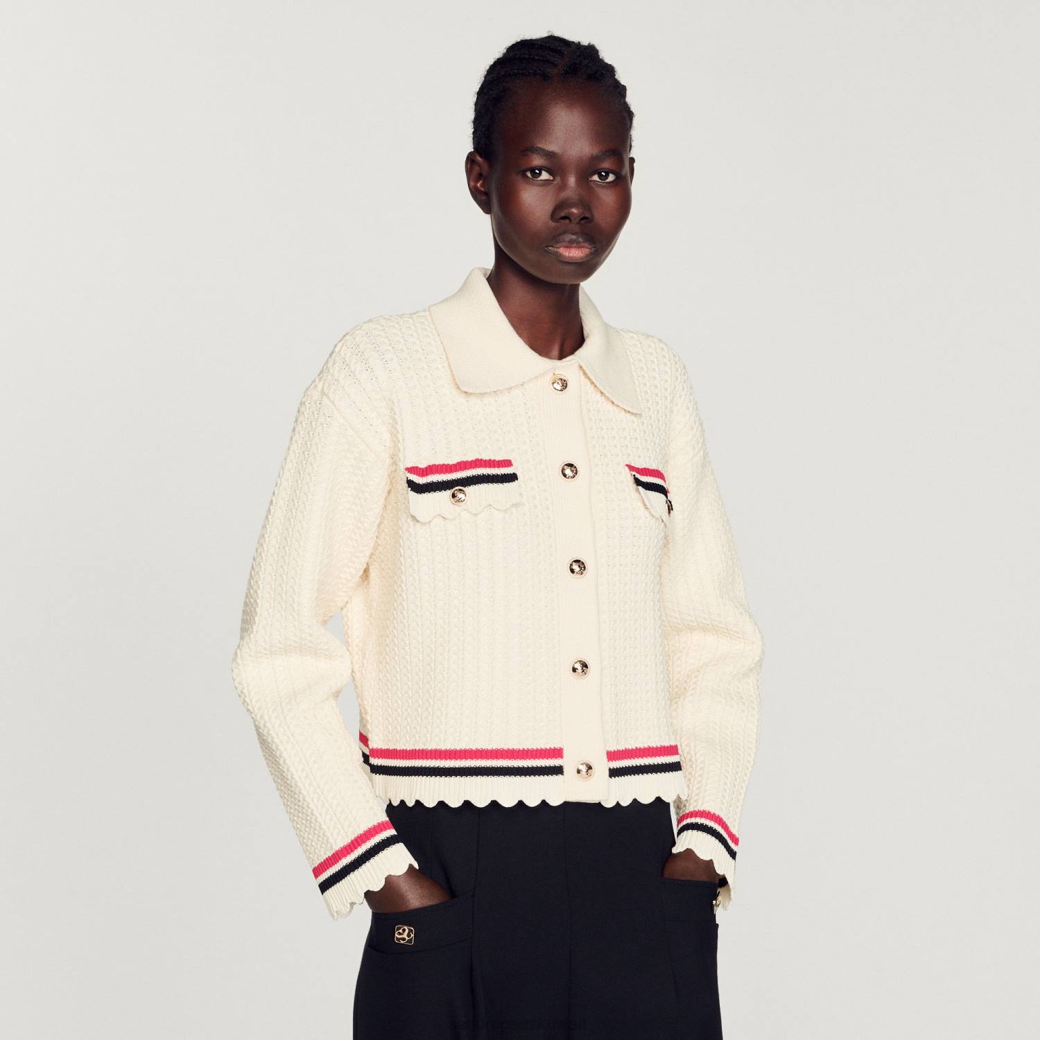 ثياب Sandro Paris معطف متماسكة بيج فاتح نحيف ZJ00371