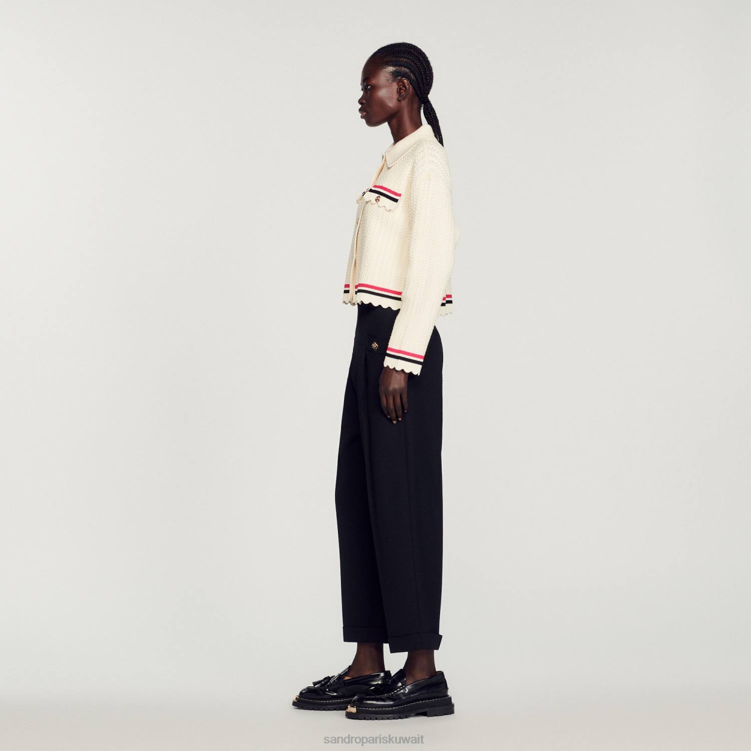 ثياب Sandro Paris معطف متماسكة بيج فاتح نحيف ZJ00371