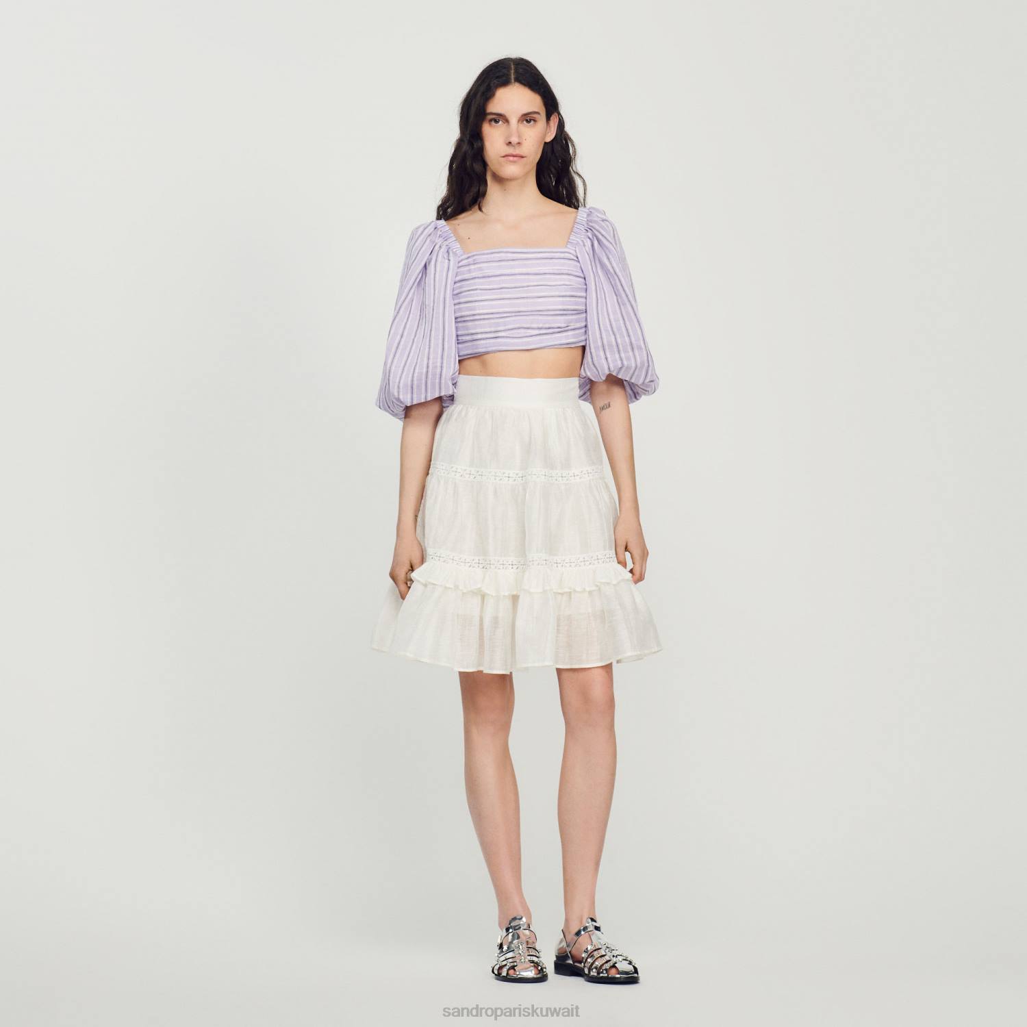 ثياب Sandro Paris تنورة قصيرة متزلج أبيض نحيف ZJ00385