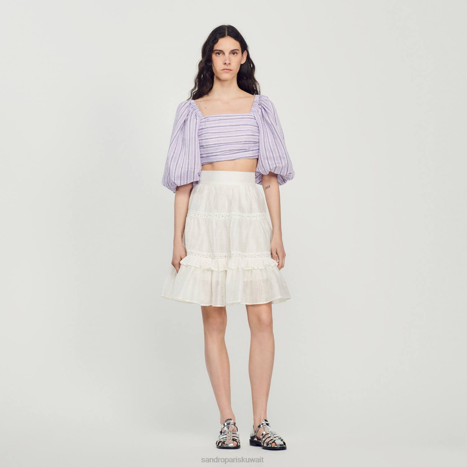 ثياب Sandro Paris تنورة قصيرة متزلج أبيض نحيف ZJ00385