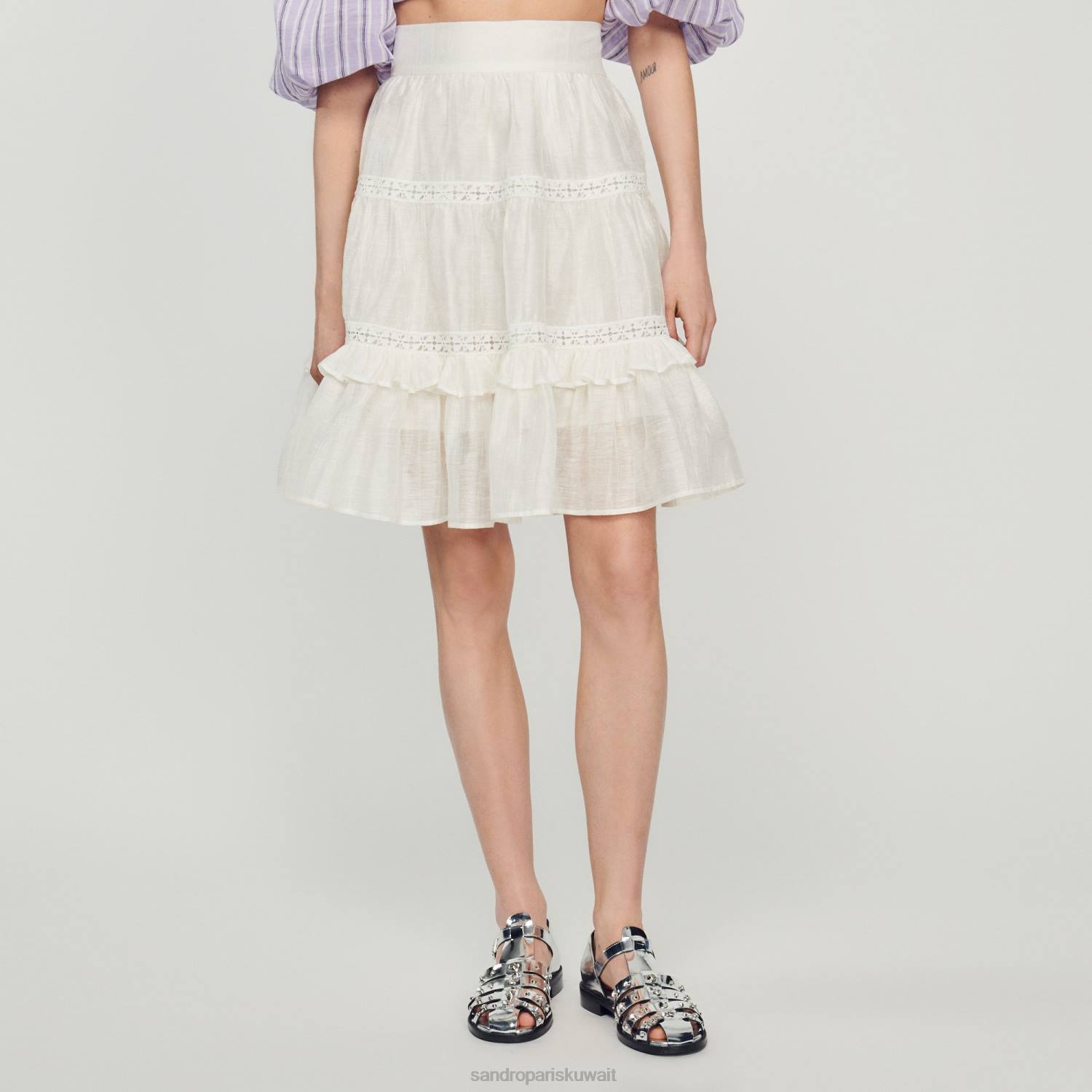 ثياب Sandro Paris تنورة قصيرة متزلج أبيض نحيف ZJ00385