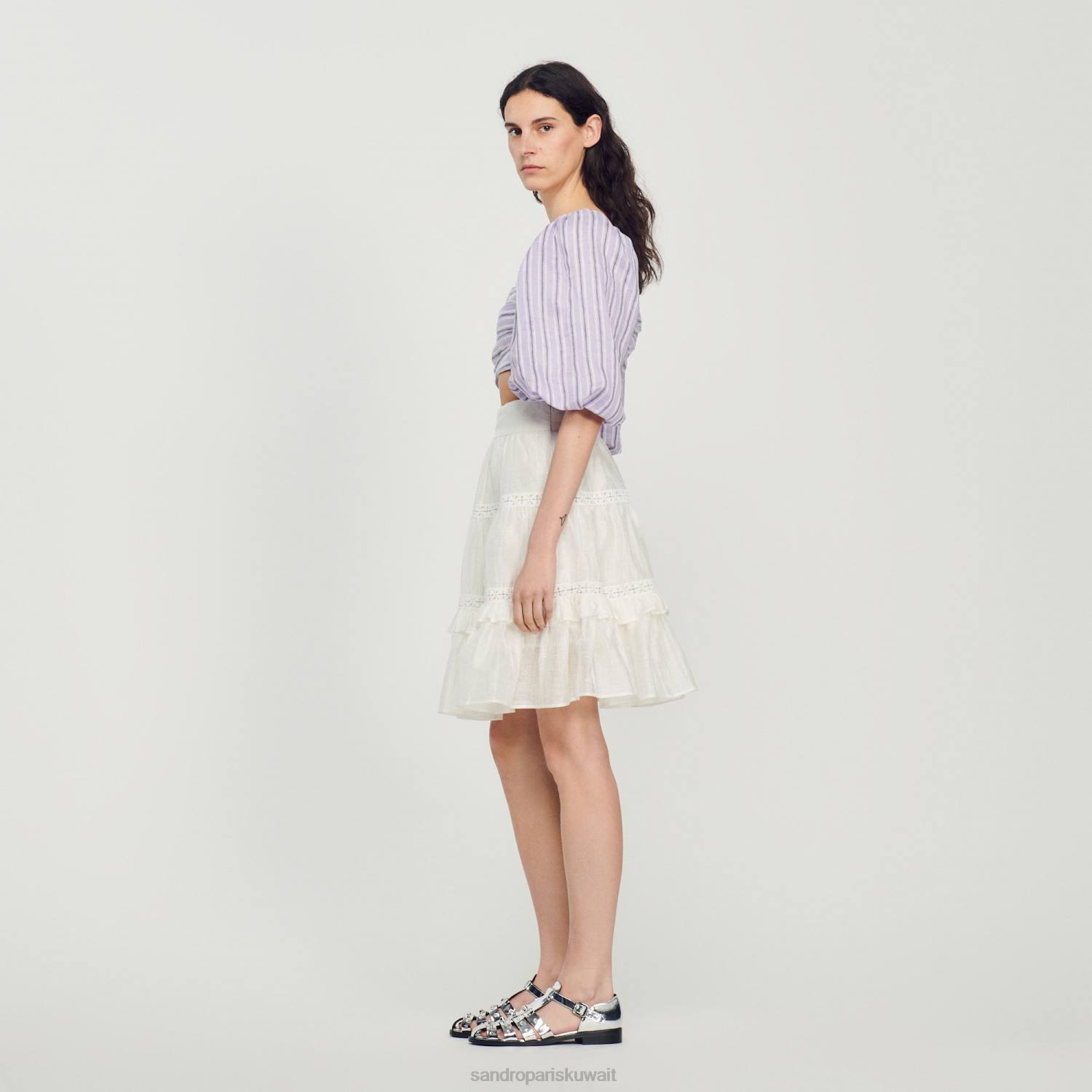 ثياب Sandro Paris تنورة قصيرة متزلج أبيض نحيف ZJ00385