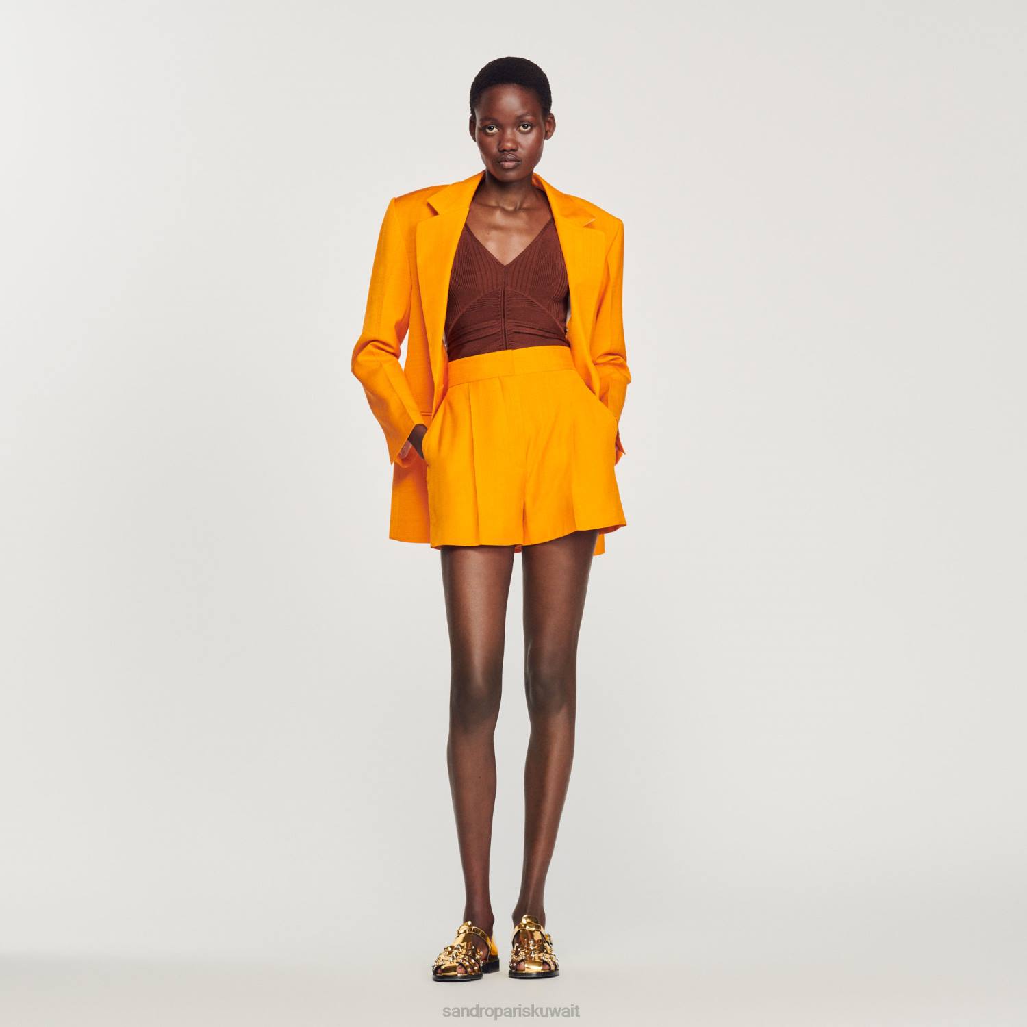 ثياب Sandro Paris شورت واسع الساق البرتقالي نحيف ZJ00387