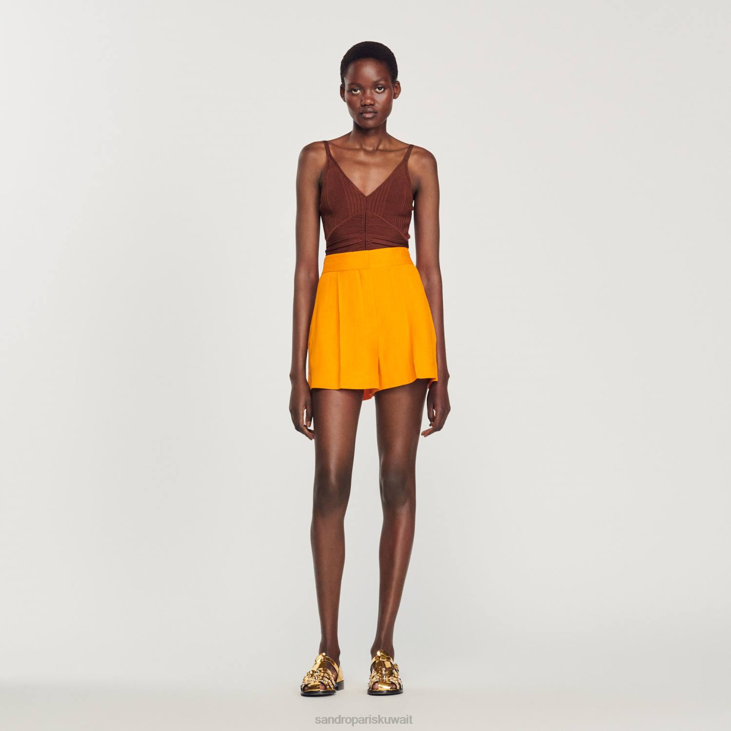 ثياب Sandro Paris شورت واسع الساق البرتقالي نحيف ZJ00387