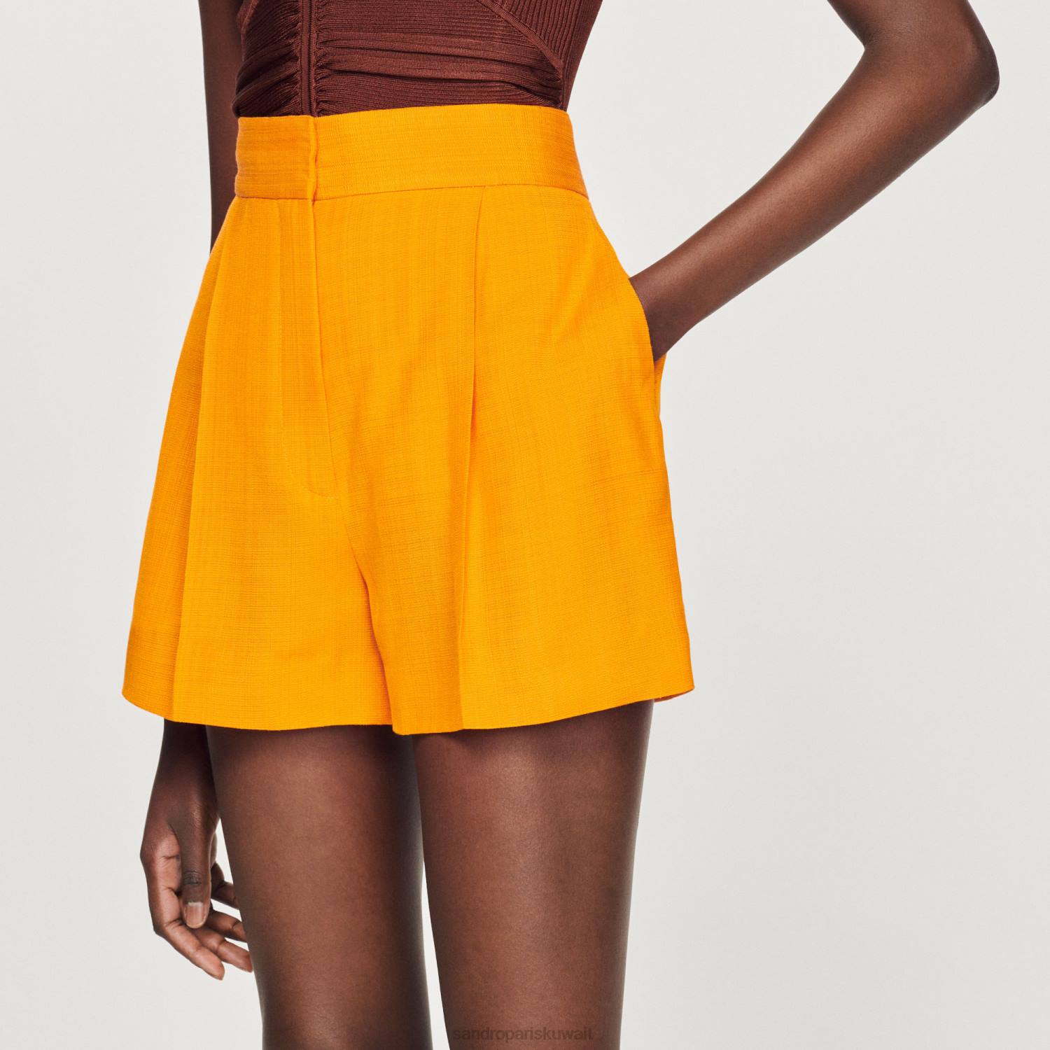 ثياب Sandro Paris شورت واسع الساق البرتقالي نحيف ZJ00387