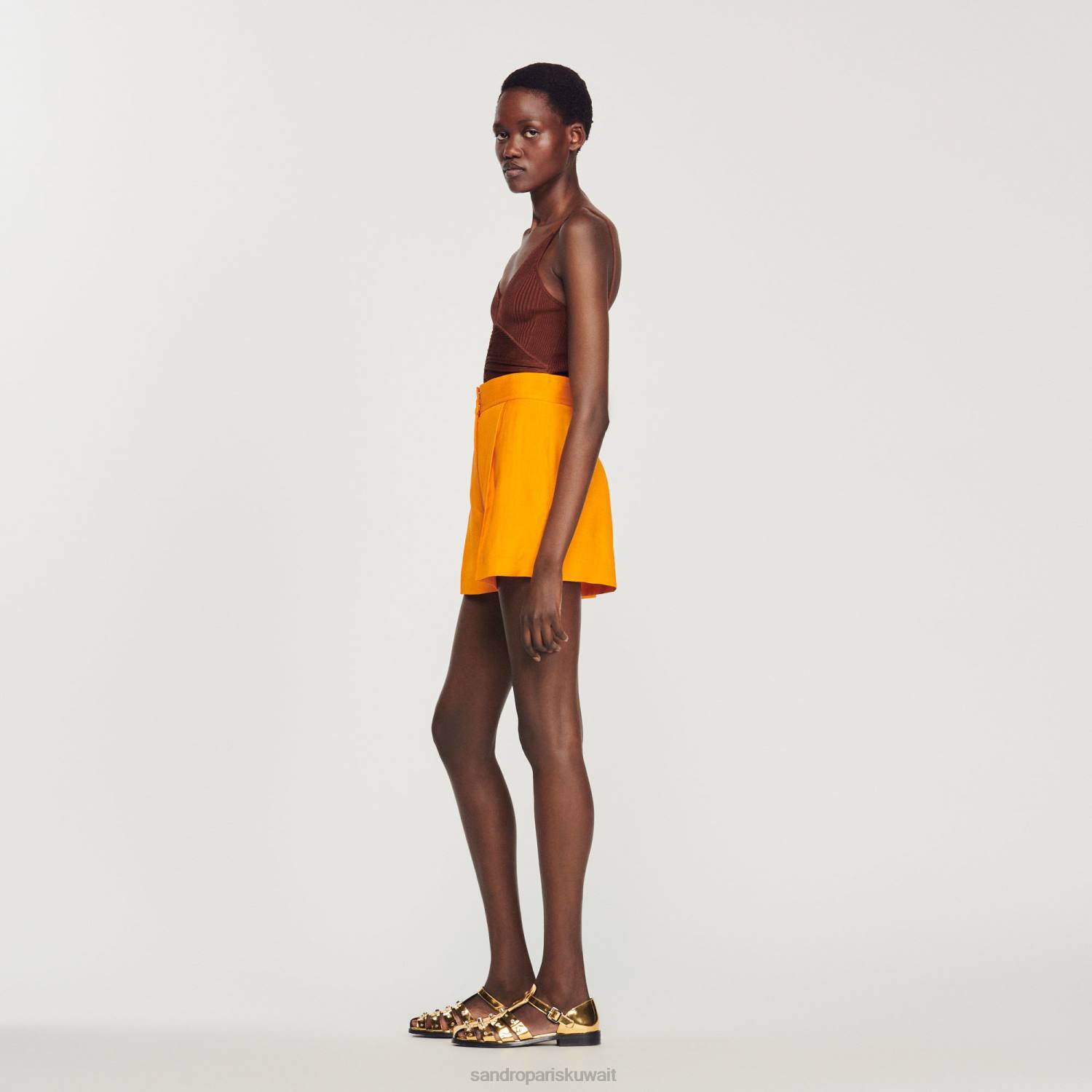 ثياب Sandro Paris شورت واسع الساق البرتقالي نحيف ZJ00387
