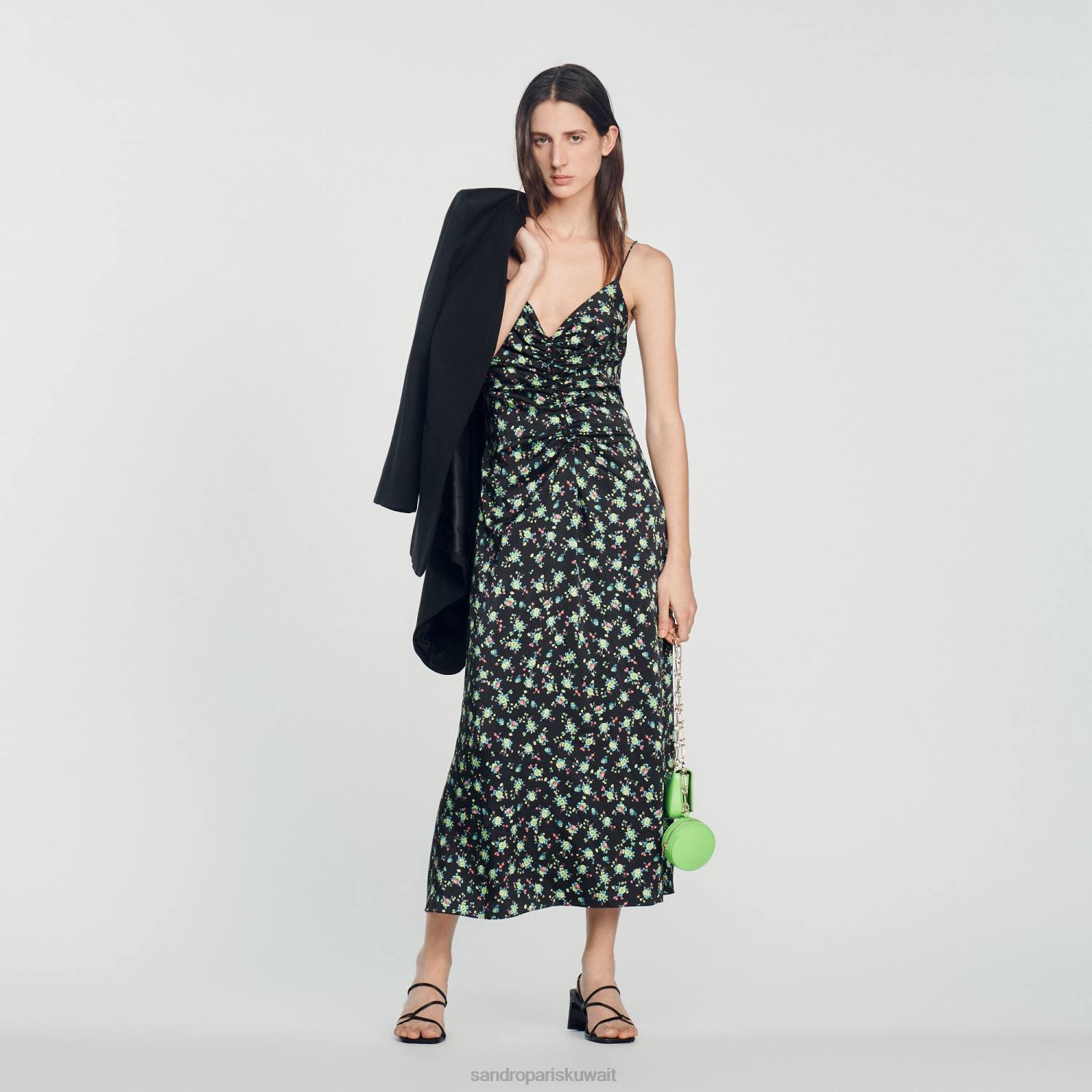 ثياب Sandro Paris فستان زهري طويل أسود نحيف ZJ00388