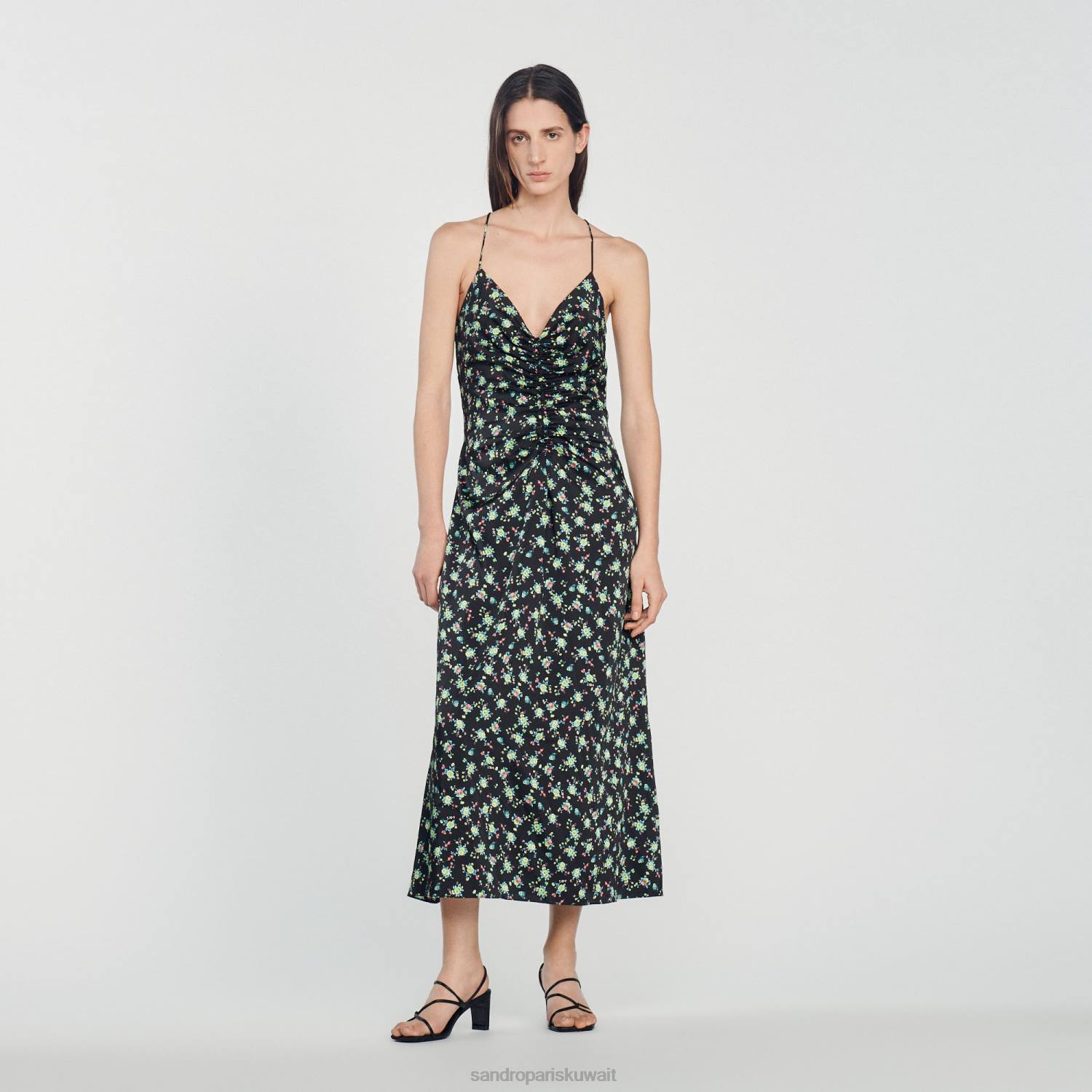 ثياب Sandro Paris فستان زهري طويل أسود نحيف ZJ00388