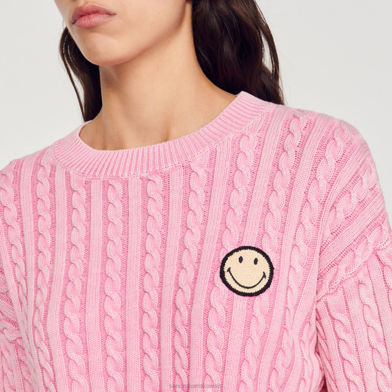 ثياب Sandro Paris سترة مبتسمة اقتصاص لون القرنفل نحيف ZJ00389