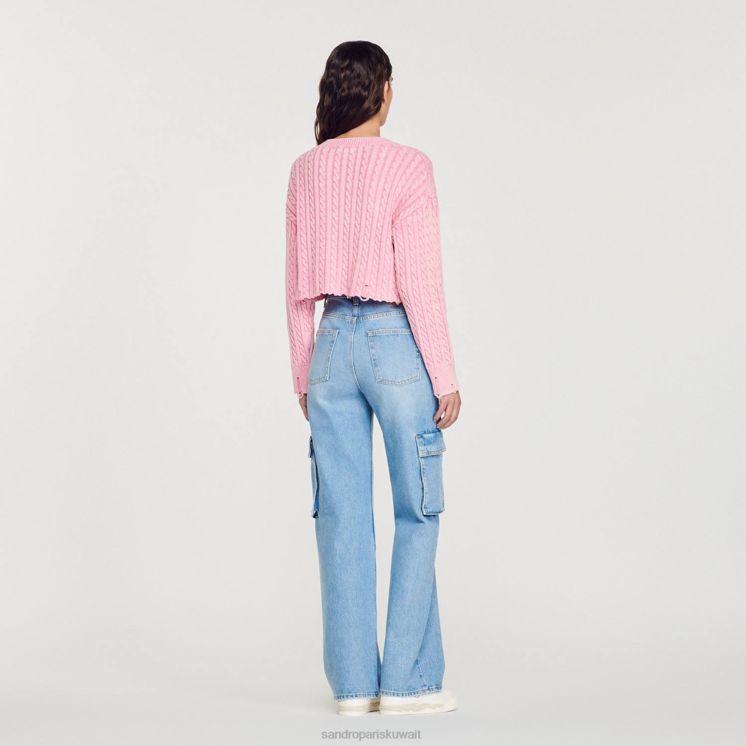 ثياب Sandro Paris سترة مبتسمة اقتصاص لون القرنفل نحيف ZJ00389