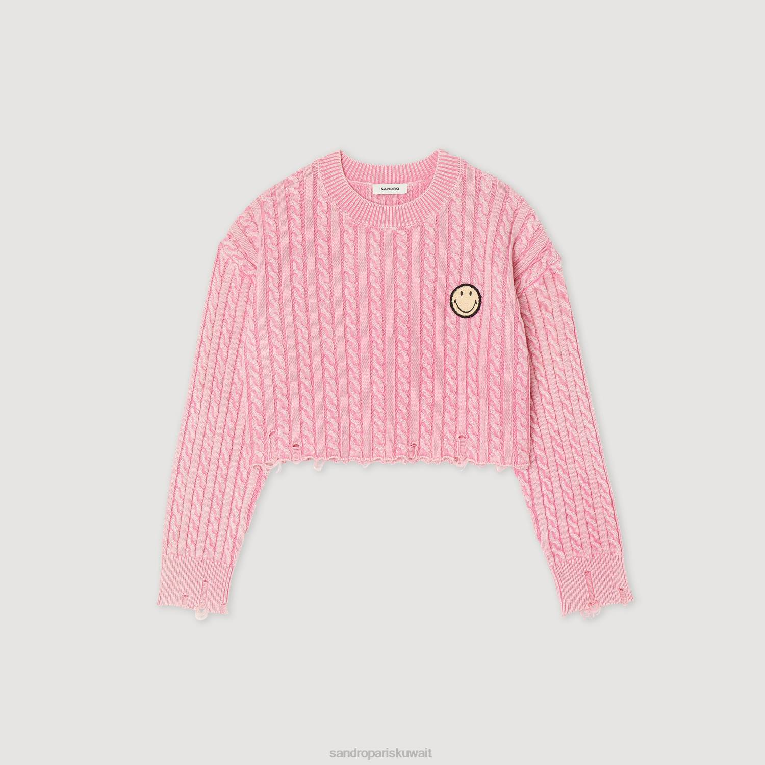 ثياب Sandro Paris سترة مبتسمة اقتصاص لون القرنفل نحيف ZJ00389