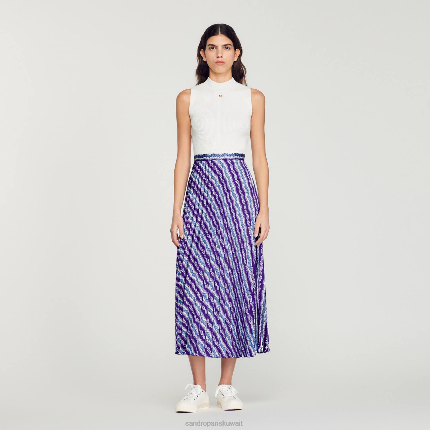 ثياب Sandro Paris تنورة طويلة مطبوعة أرجواني/أزرق نحيف ZJ00391