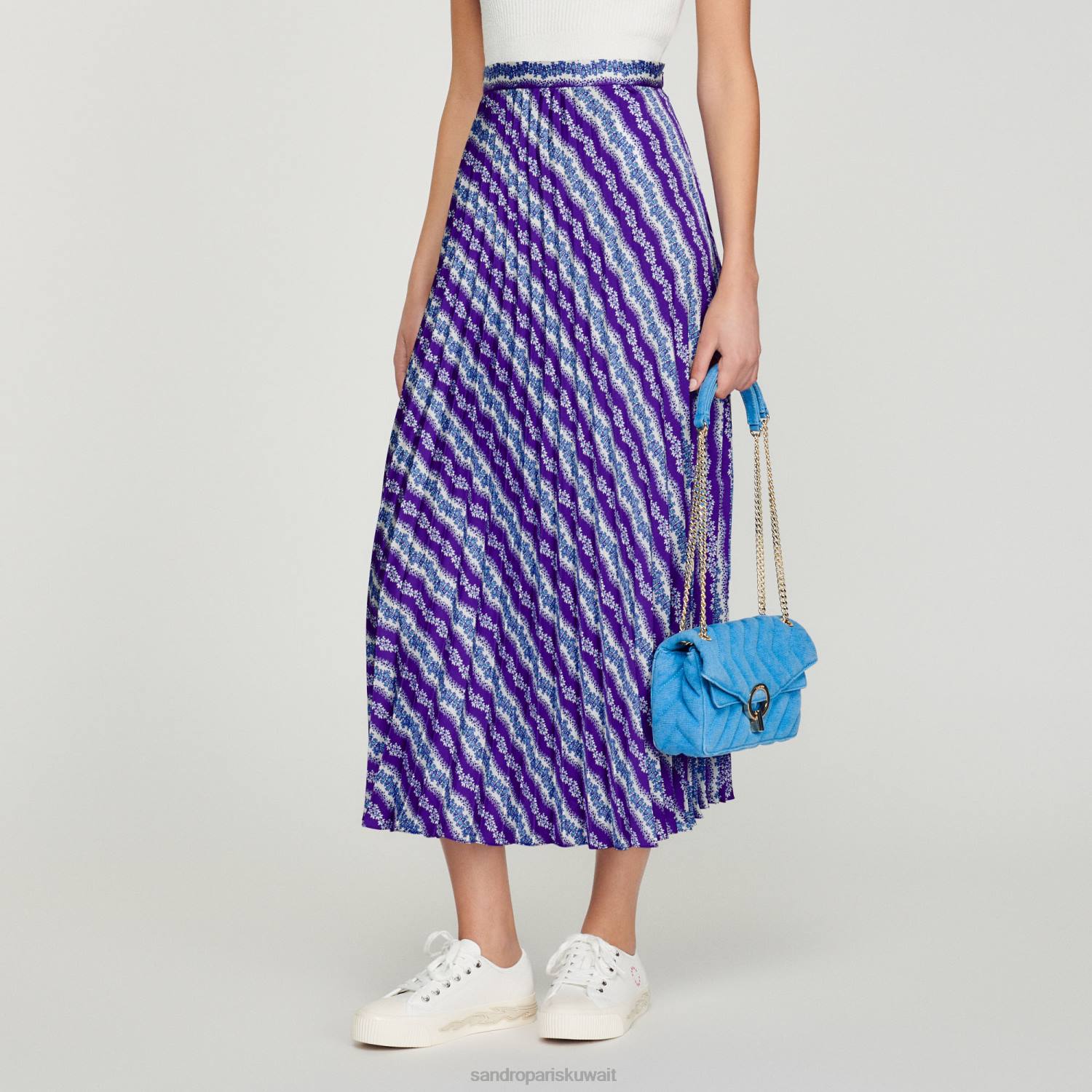 ثياب Sandro Paris تنورة طويلة مطبوعة أرجواني/أزرق نحيف ZJ00391