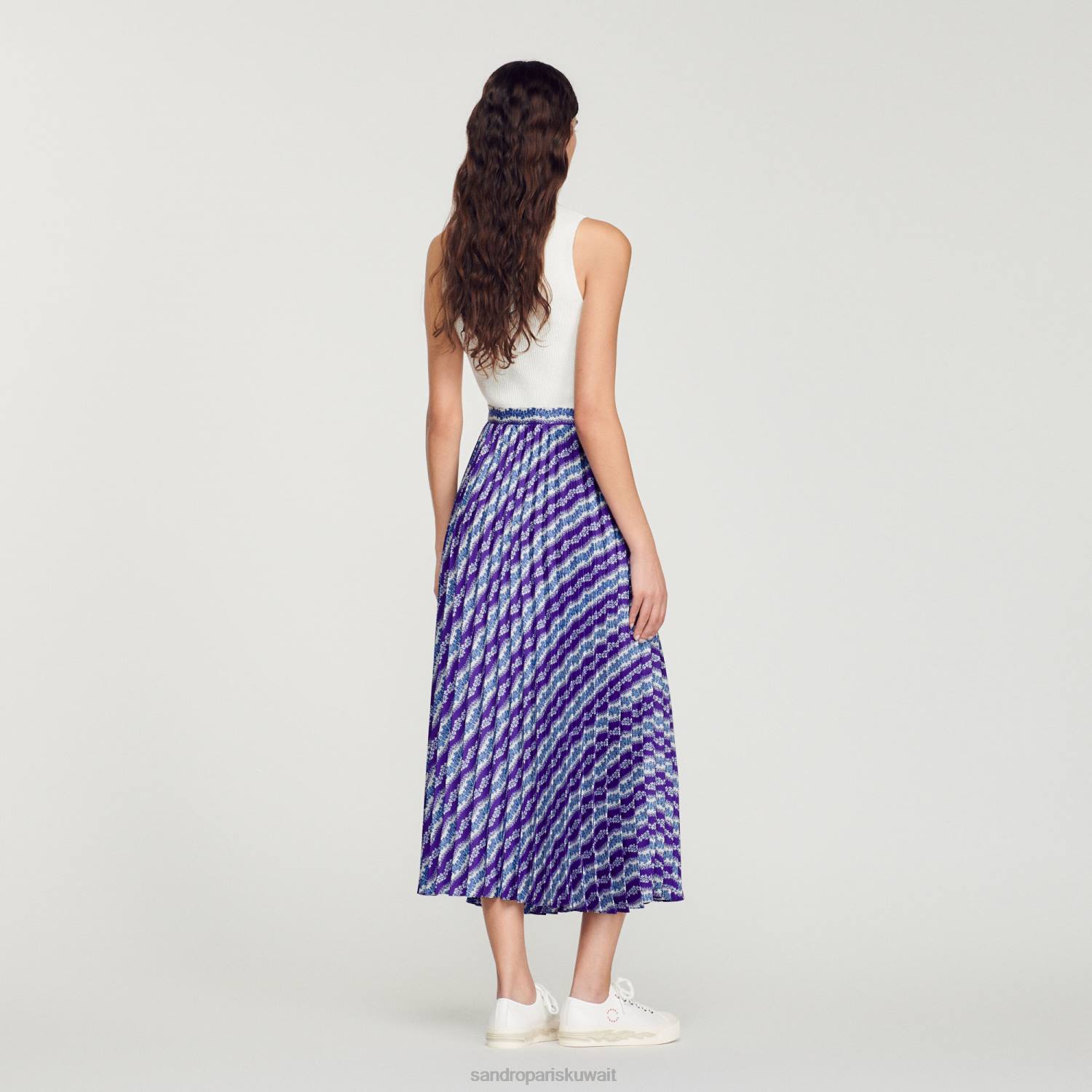 ثياب Sandro Paris تنورة طويلة مطبوعة أرجواني/أزرق نحيف ZJ00391