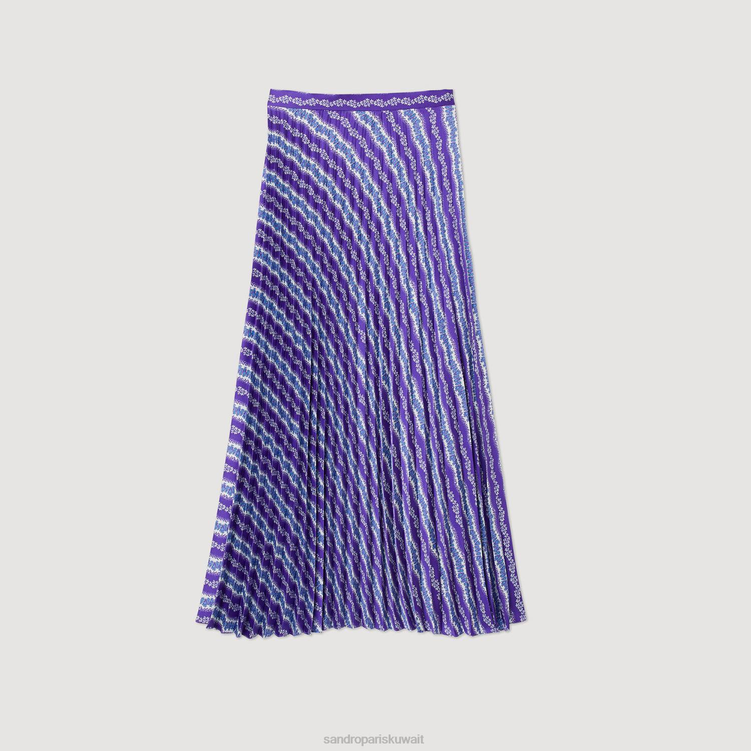 ثياب Sandro Paris تنورة طويلة مطبوعة أرجواني/أزرق نحيف ZJ00391