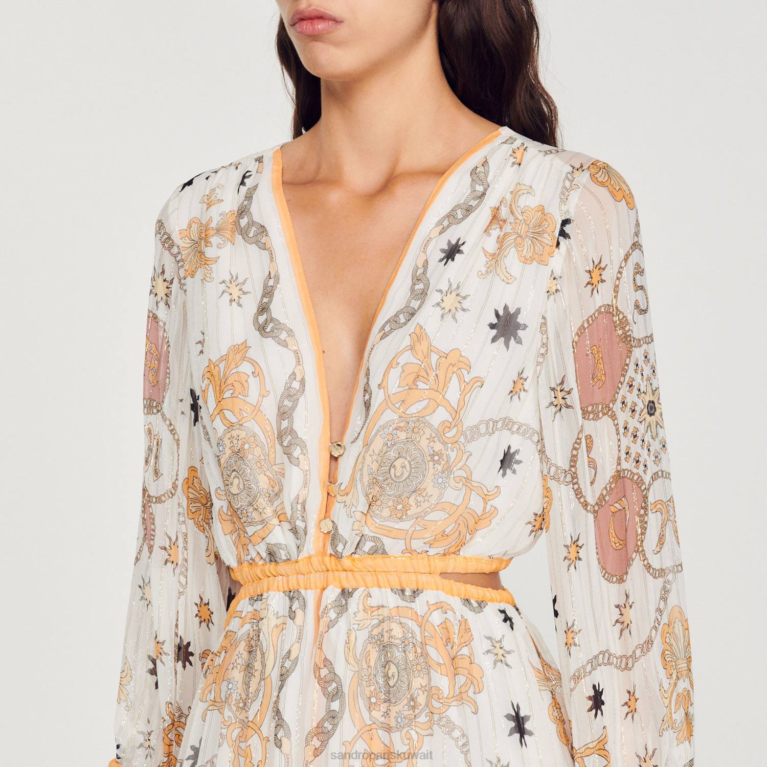 ثياب Sandro Paris فستان زهري طويل بيج فاتح نحيف ZJ00392