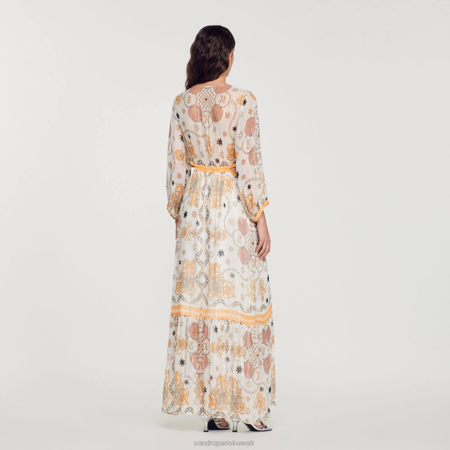ثياب Sandro Paris فستان زهري طويل بيج فاتح نحيف ZJ00392
