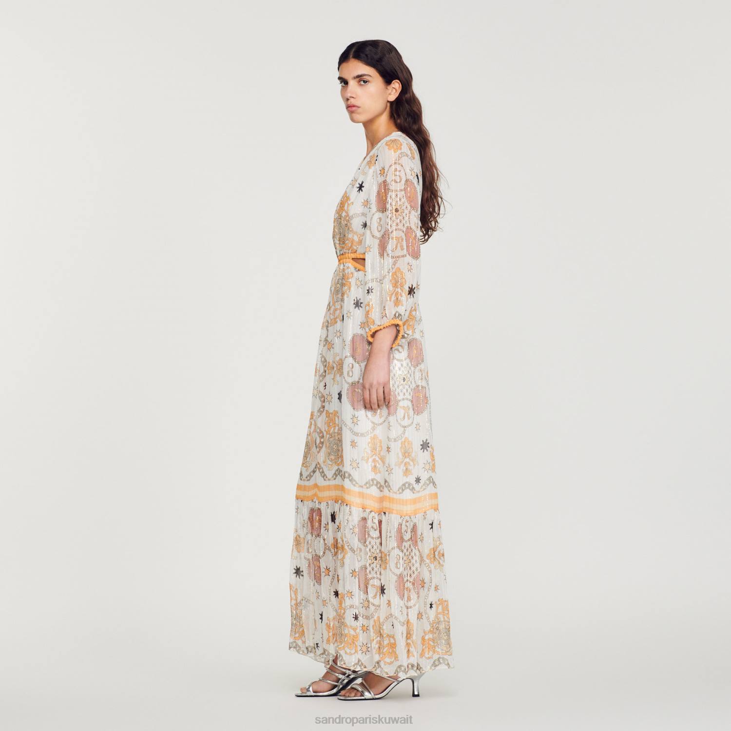 ثياب Sandro Paris فستان زهري طويل بيج فاتح نحيف ZJ00392