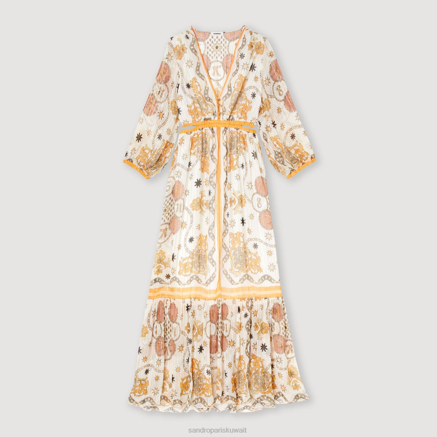 ثياب Sandro Paris فستان زهري طويل بيج فاتح نحيف ZJ00392