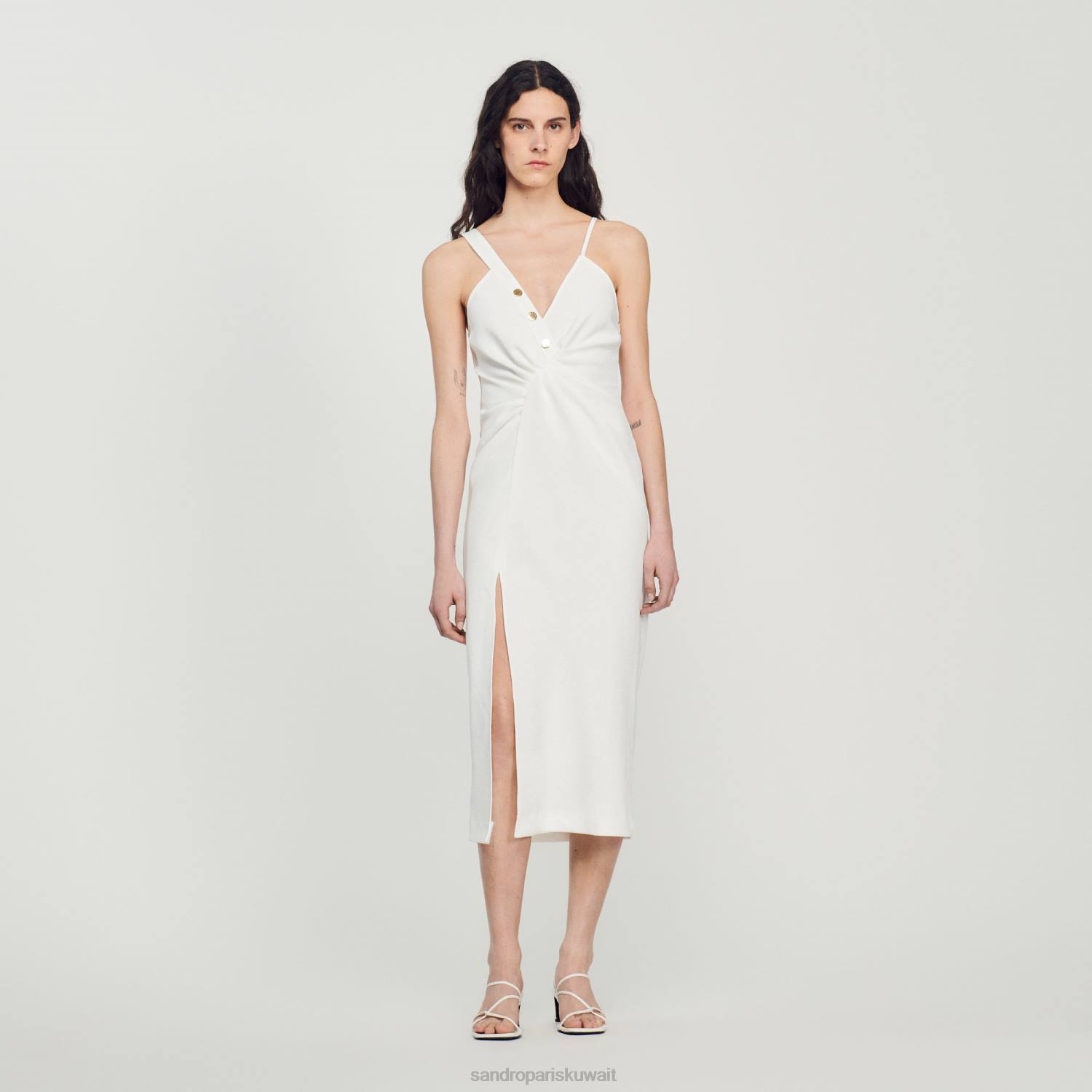 ثياب Sandro Paris فستان طويل غير متكافئ بيج فاتح نحيف ZJ00394