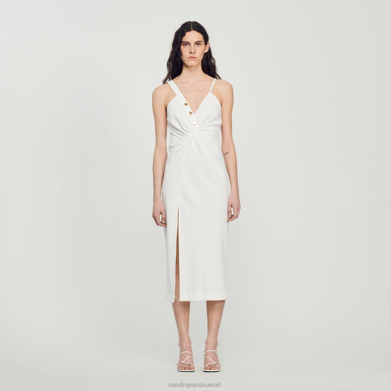 ثياب Sandro Paris فستان طويل غير متكافئ بيج فاتح نحيف ZJ00394