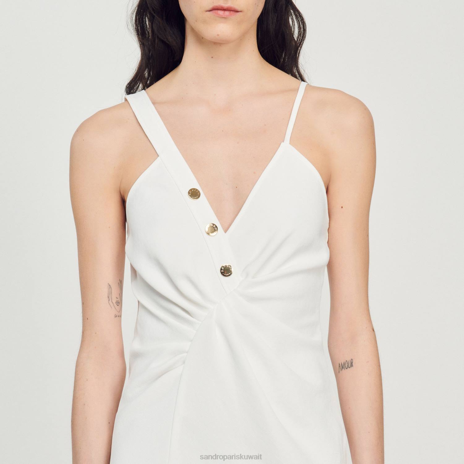 ثياب Sandro Paris فستان طويل غير متكافئ بيج فاتح نحيف ZJ00394