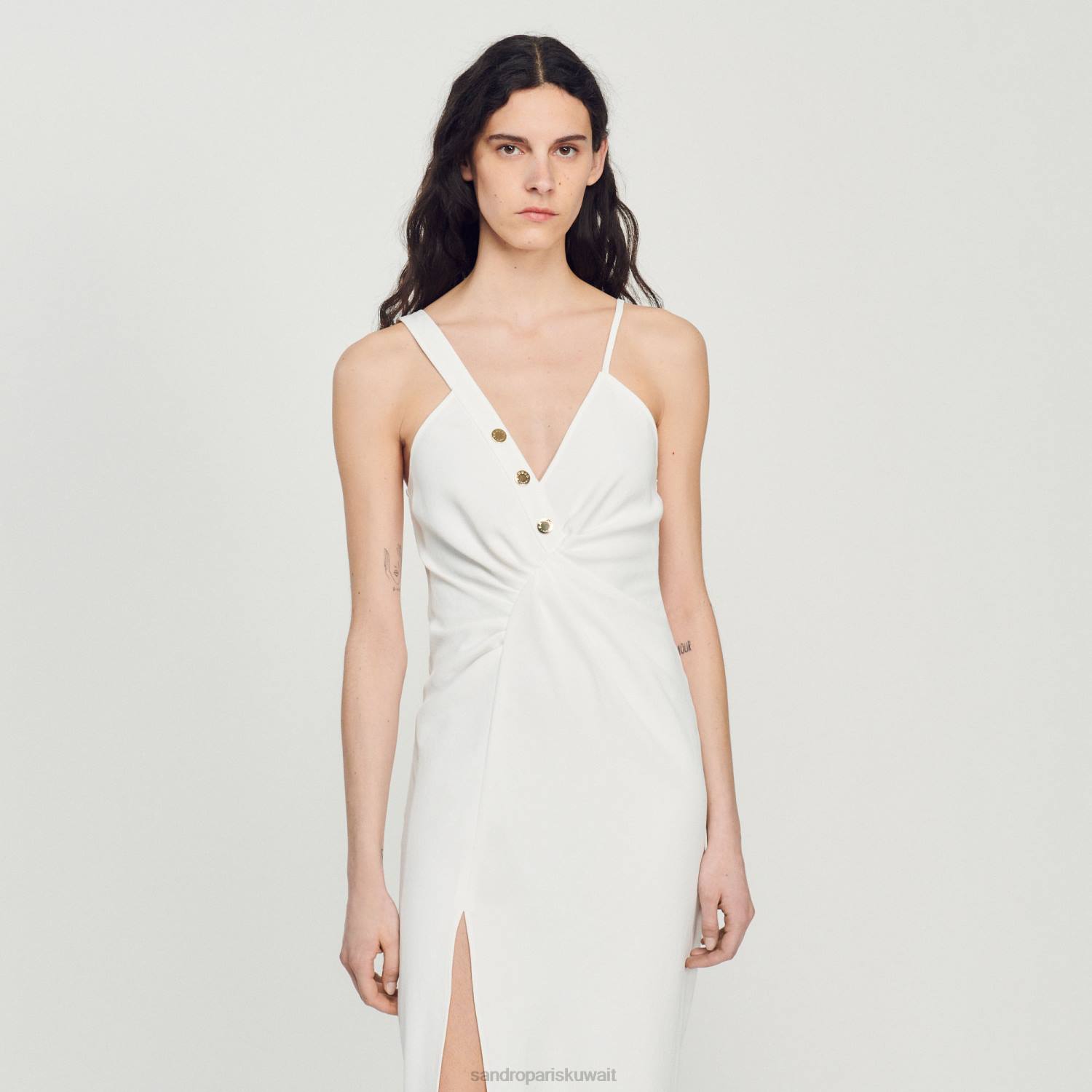 ثياب Sandro Paris فستان طويل غير متكافئ بيج فاتح نحيف ZJ00394