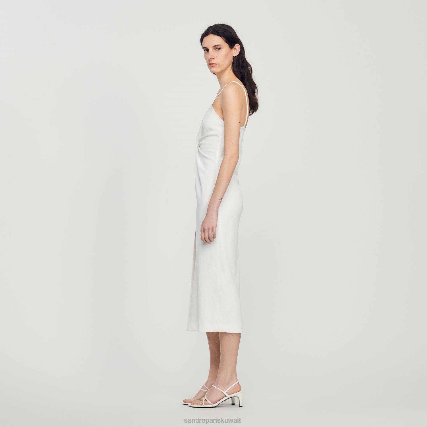 ثياب Sandro Paris فستان طويل غير متكافئ بيج فاتح نحيف ZJ00394