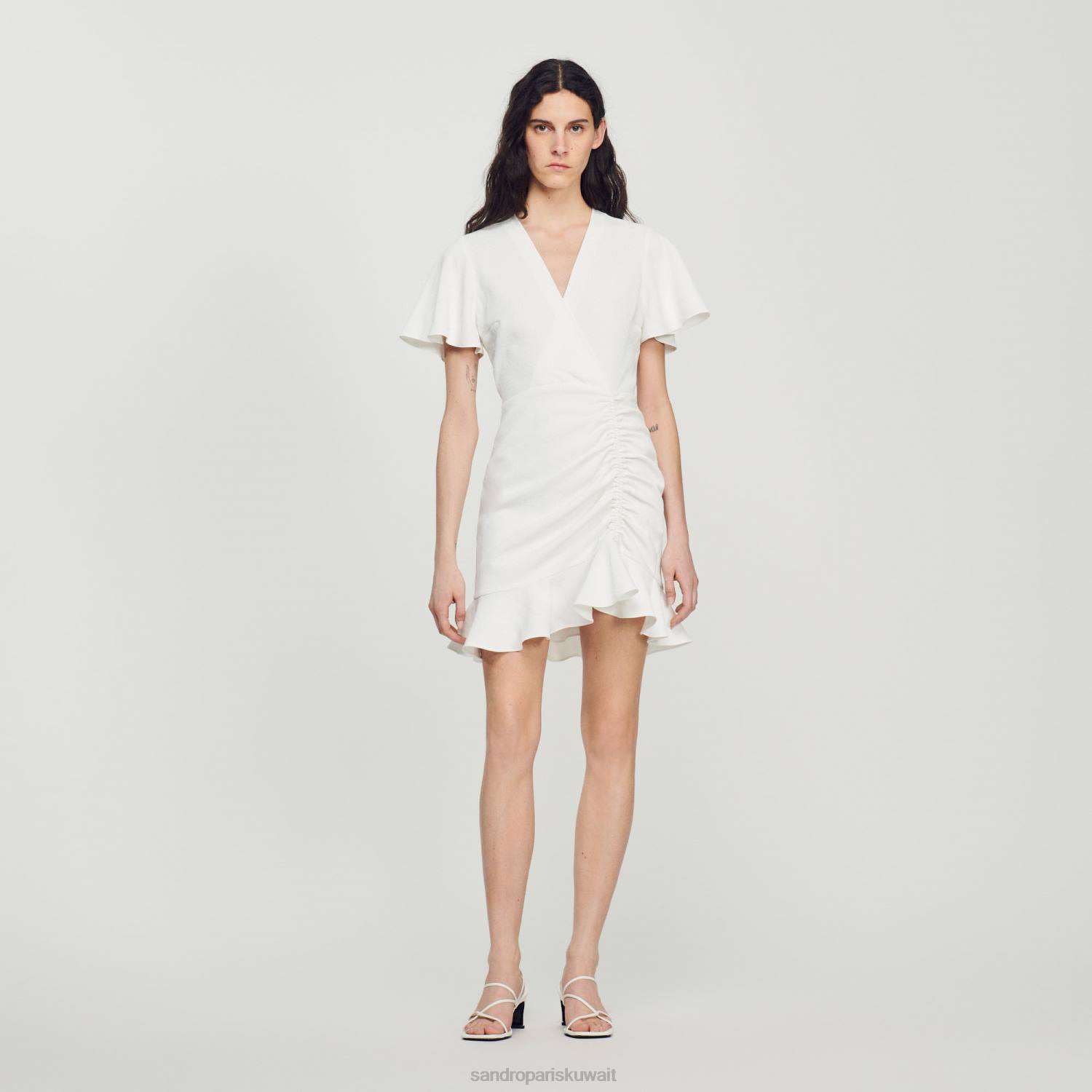 ثياب Sandro Paris فستان قصير كروس بيج فاتح نحيف ZJ00397