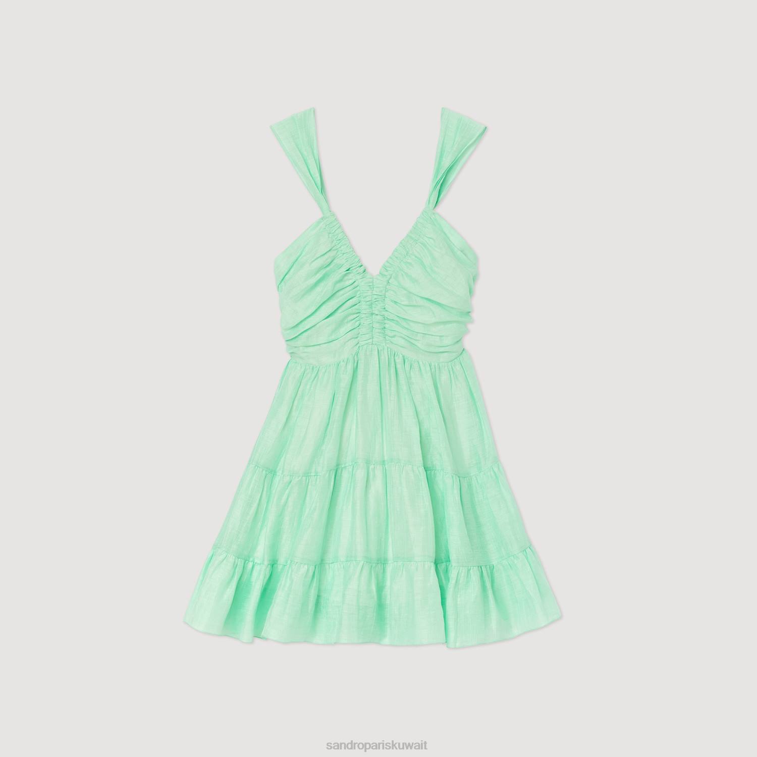 ثياب Sandro Paris فستان قصير كشكش أخضر نحيف ZJ00401