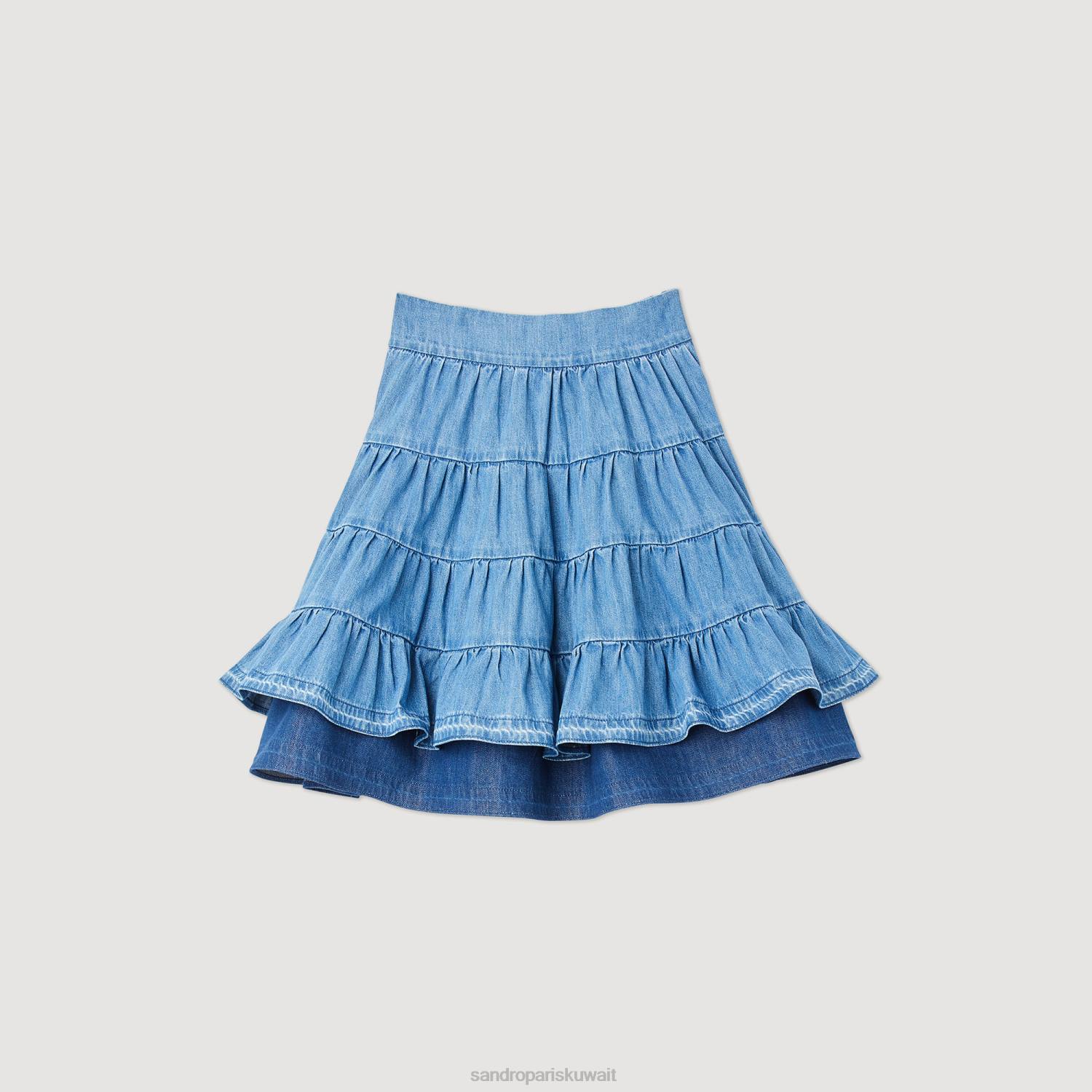 ثياب Sandro Paris تنورة قصيرة من الدنيم جينز أزرق نحيف ZJ00403