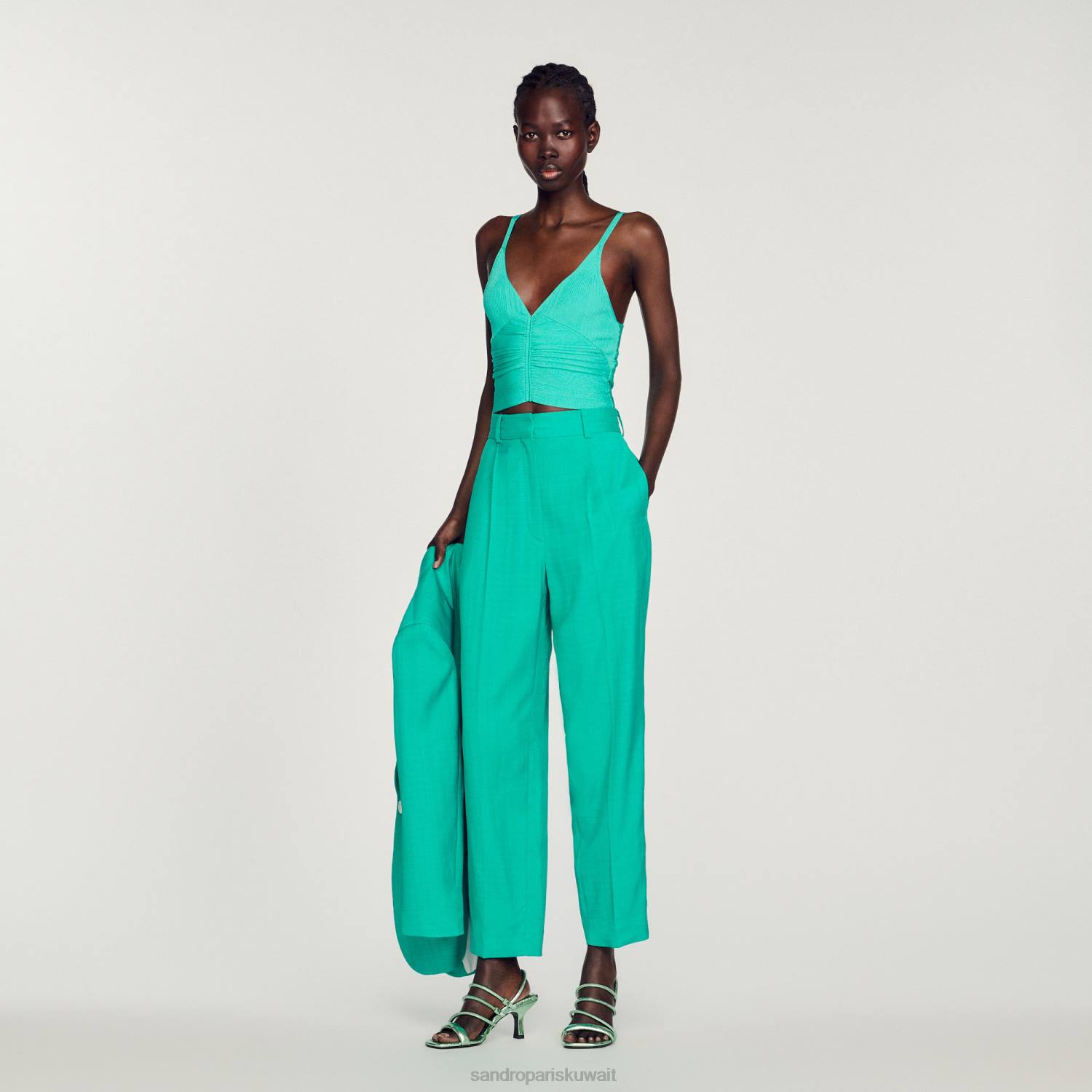 ثياب Sandro Paris خزان مطوي إيمورود الأخضر نحيف ZJ00404