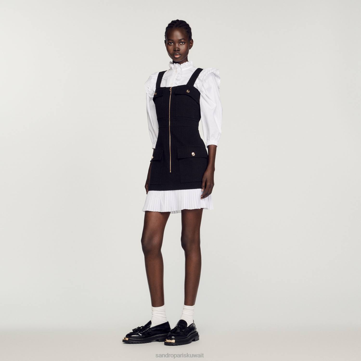 ثياب Sandro Paris فستان تويد قصير أسود نحيف ZJ00405