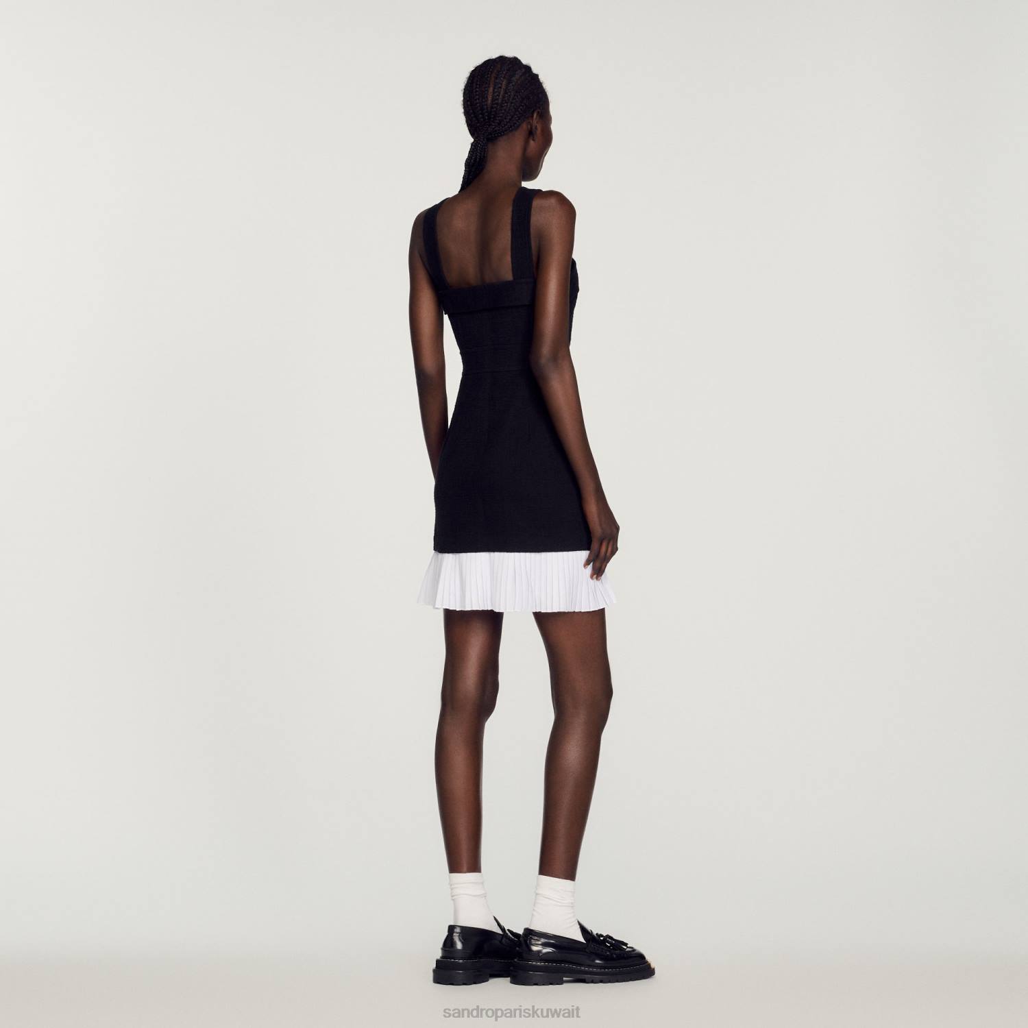 ثياب Sandro Paris فستان تويد قصير أسود نحيف ZJ00405