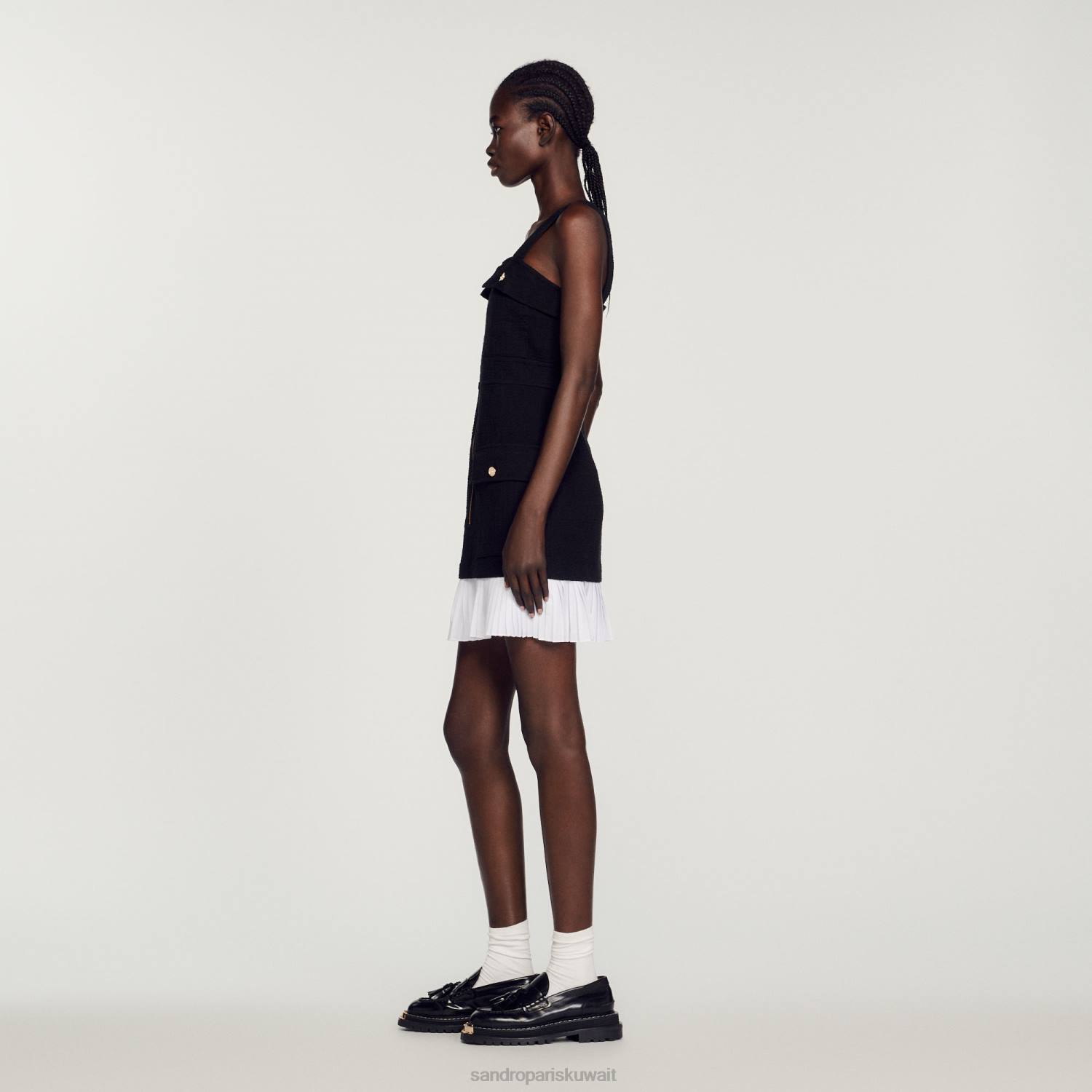 ثياب Sandro Paris فستان تويد قصير أسود نحيف ZJ00405