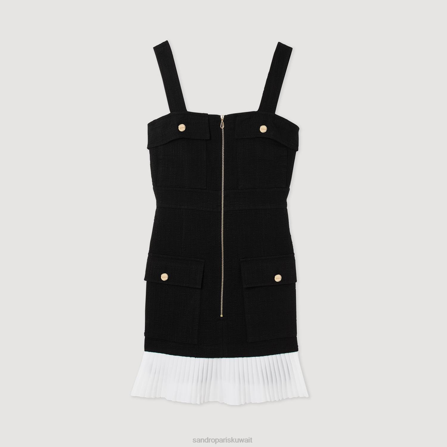 ثياب Sandro Paris فستان تويد قصير أسود نحيف ZJ00405