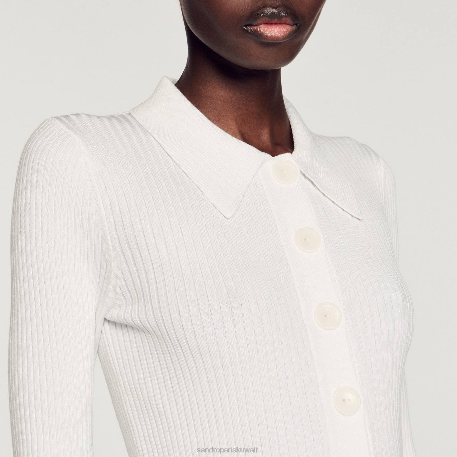 ثياب Sandro Paris سترة مضلعة اقتصاص أبيض نحيف ZJ00407
