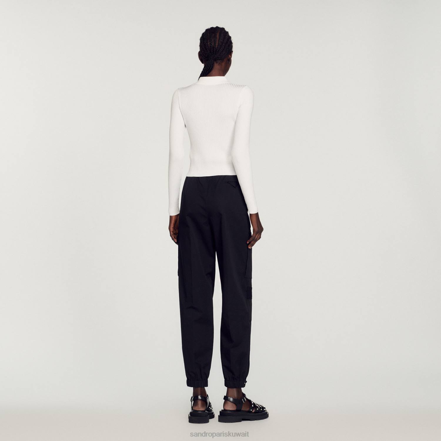 ثياب Sandro Paris سترة مضلعة اقتصاص أبيض نحيف ZJ00407