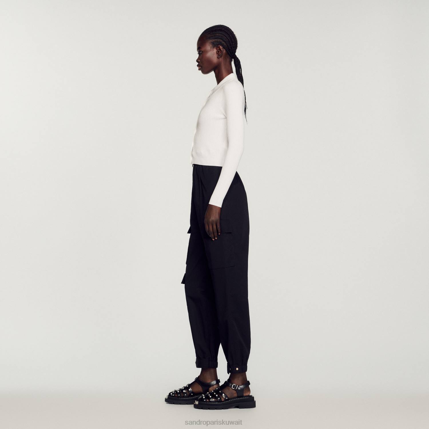 ثياب Sandro Paris سترة مضلعة اقتصاص أبيض نحيف ZJ00407