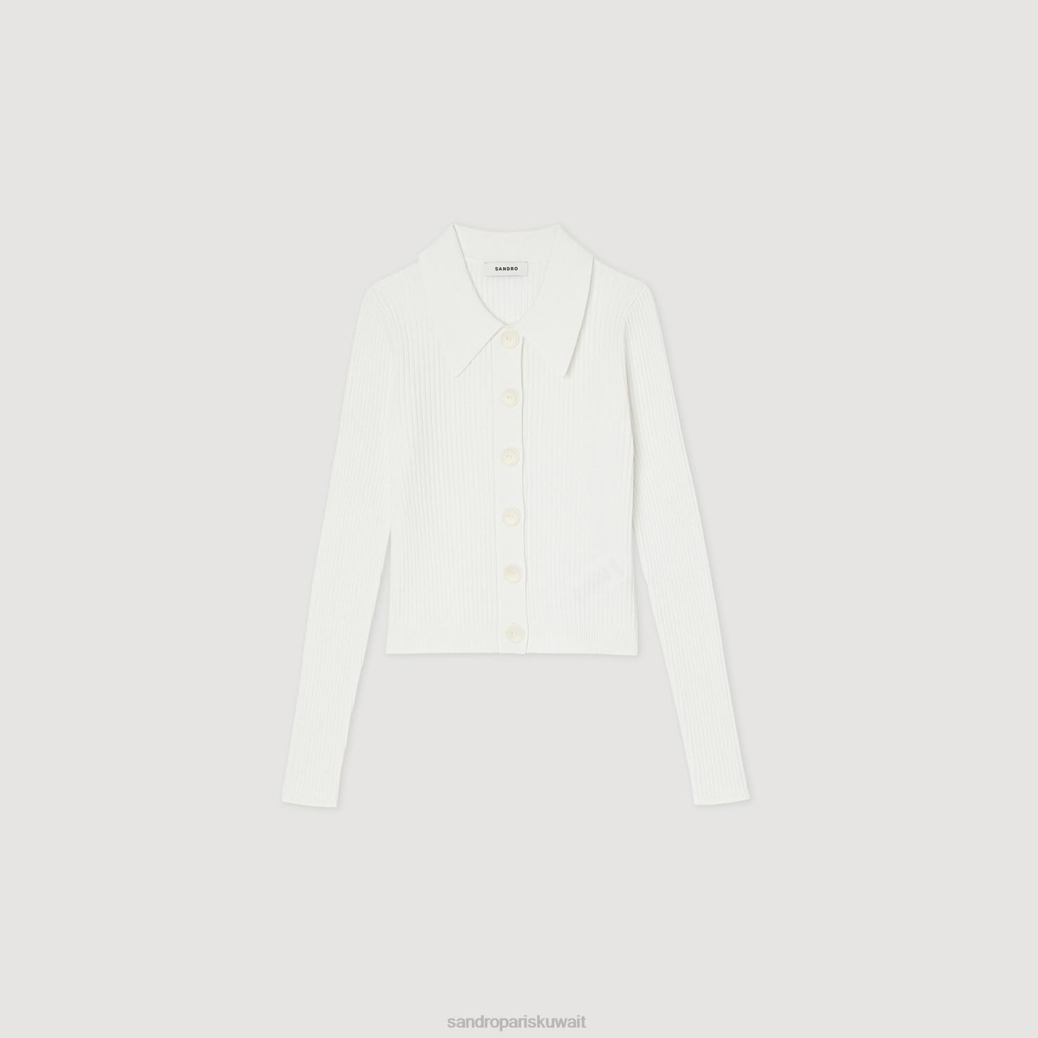 ثياب Sandro Paris سترة مضلعة اقتصاص أبيض نحيف ZJ00407