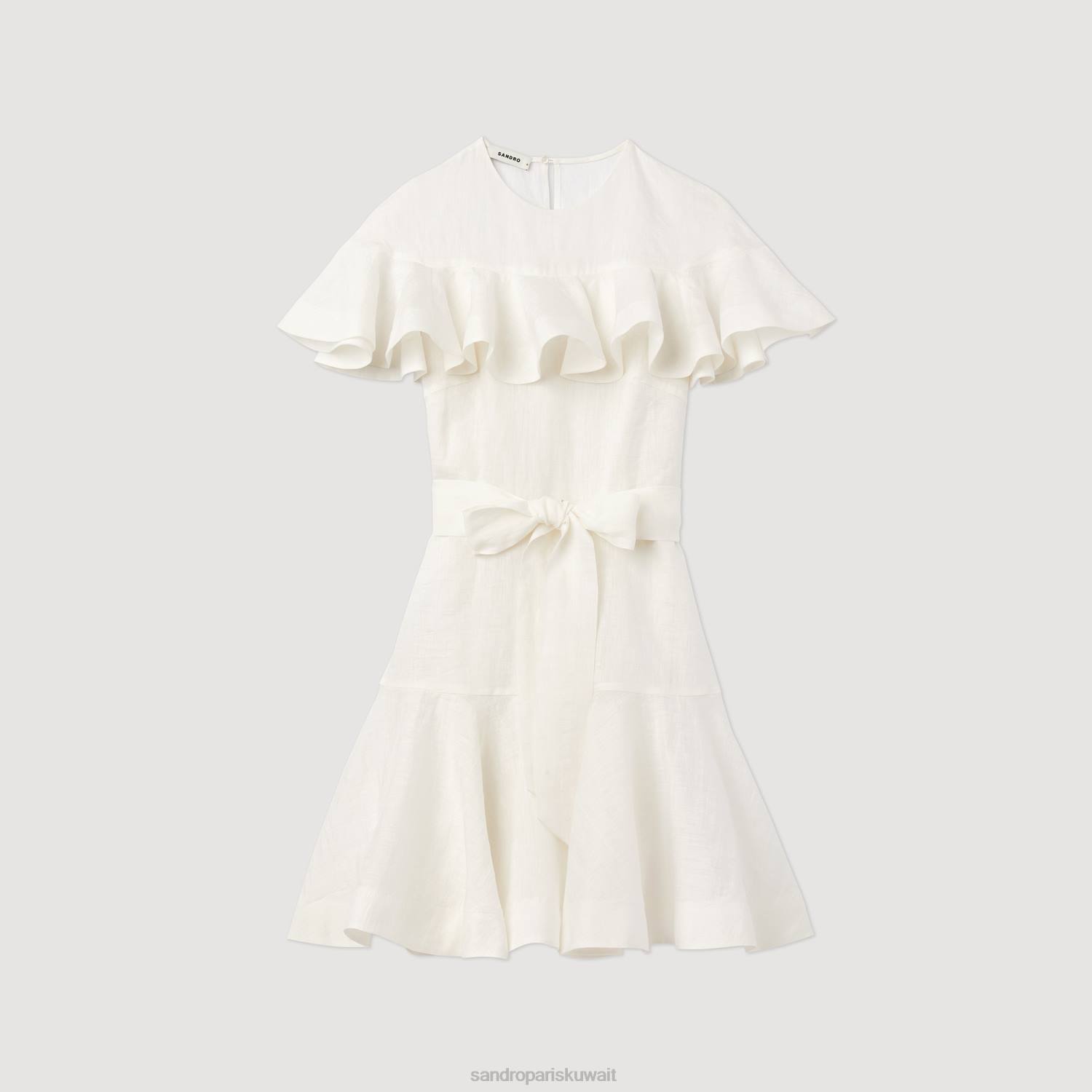 ثياب Sandro Paris فستان قصير مع الكشكشة أبيض نحيف ZJ00409