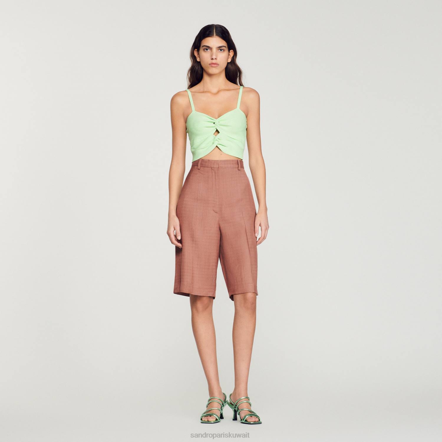 ثياب Sandro Paris أعلى المحاصيل مربوطة اخضر فاتح نحيف ZJ00413