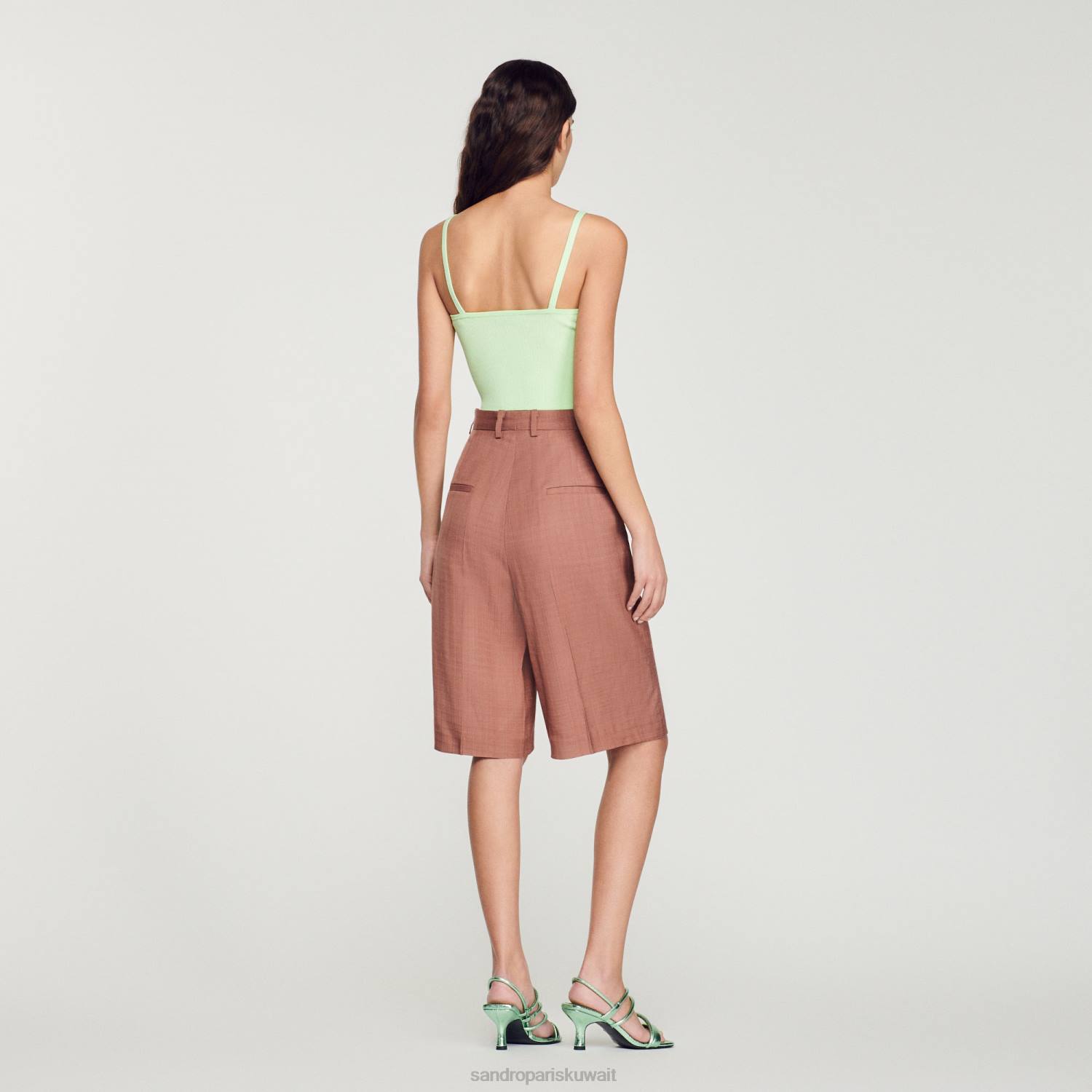 ثياب Sandro Paris أعلى المحاصيل مربوطة اخضر فاتح نحيف ZJ00413