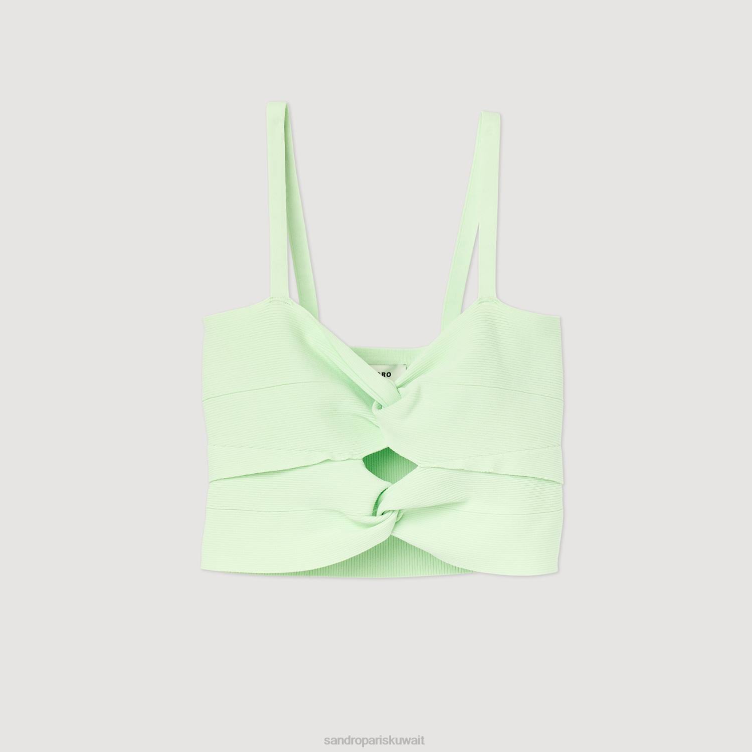 ثياب Sandro Paris أعلى المحاصيل مربوطة اخضر فاتح نحيف ZJ00413