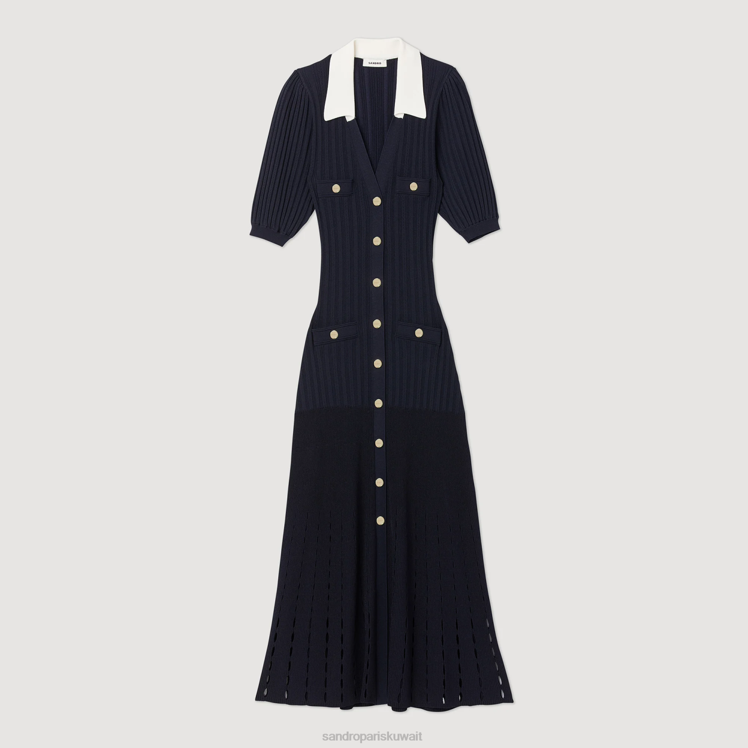 ثياب Sandro Paris فستان طويل محبوك الأزرق الداكن نحيف ZJ00414
