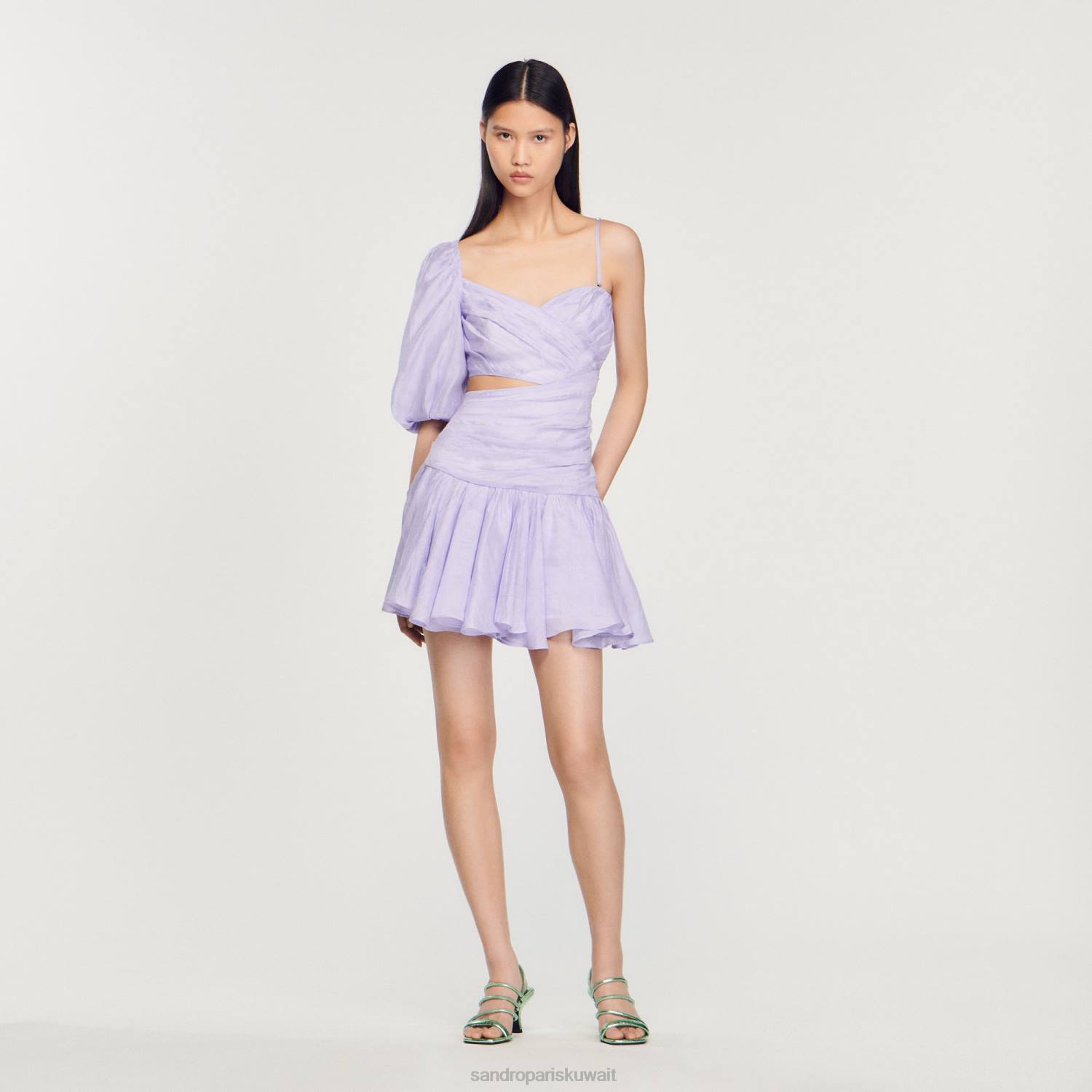 ثياب Sandro Paris فستان بثنيات غير متساوي أرجواني نحيف ZJ00416