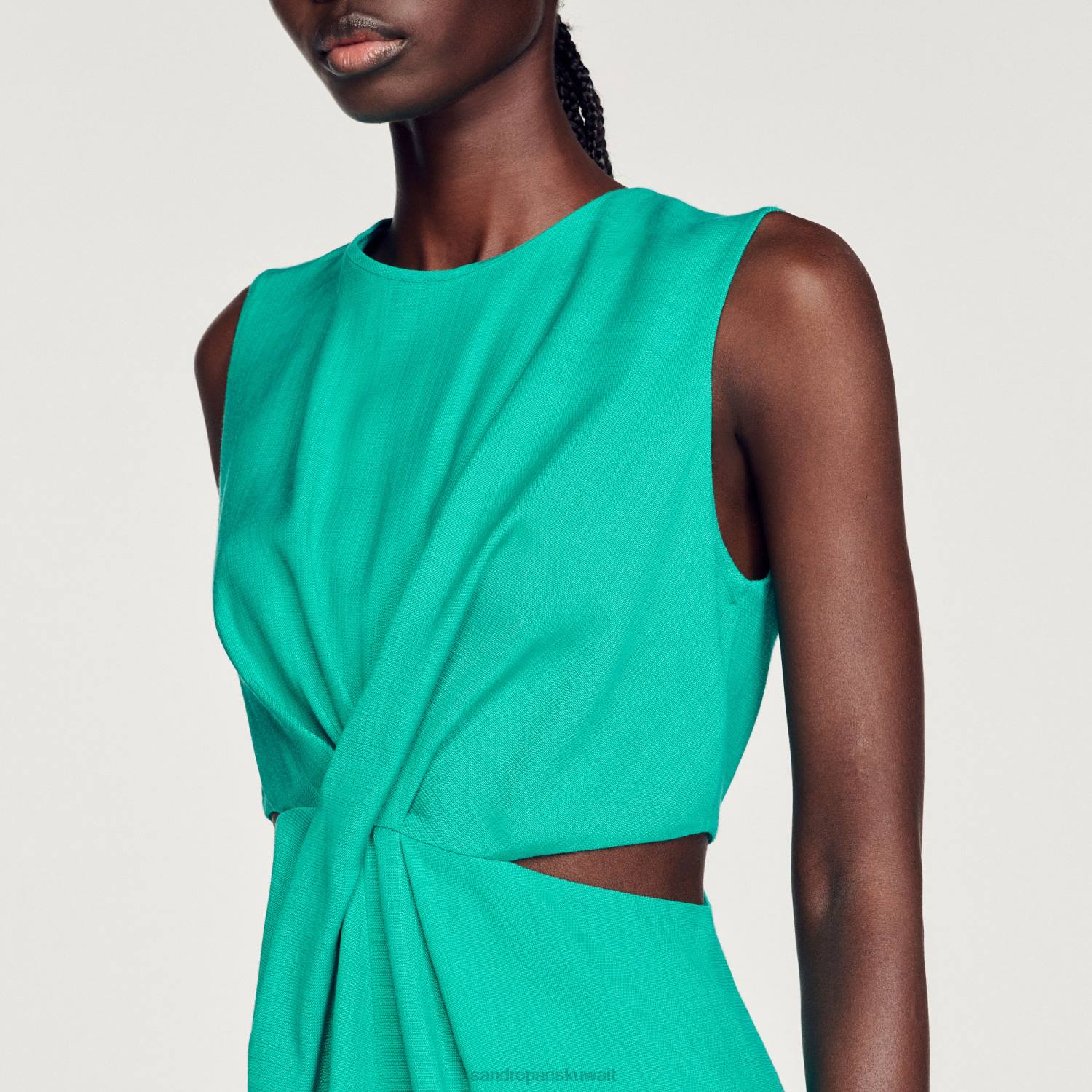 ثياب Sandro Paris فستان قصير مع فتحات إيمورود الأخضر نحيف ZJ00417