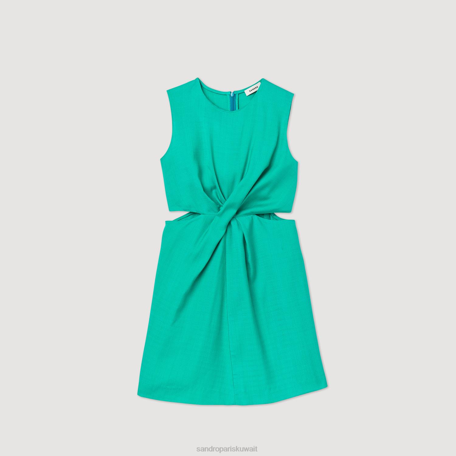 ثياب Sandro Paris فستان قصير مع فتحات إيمورود الأخضر نحيف ZJ00417