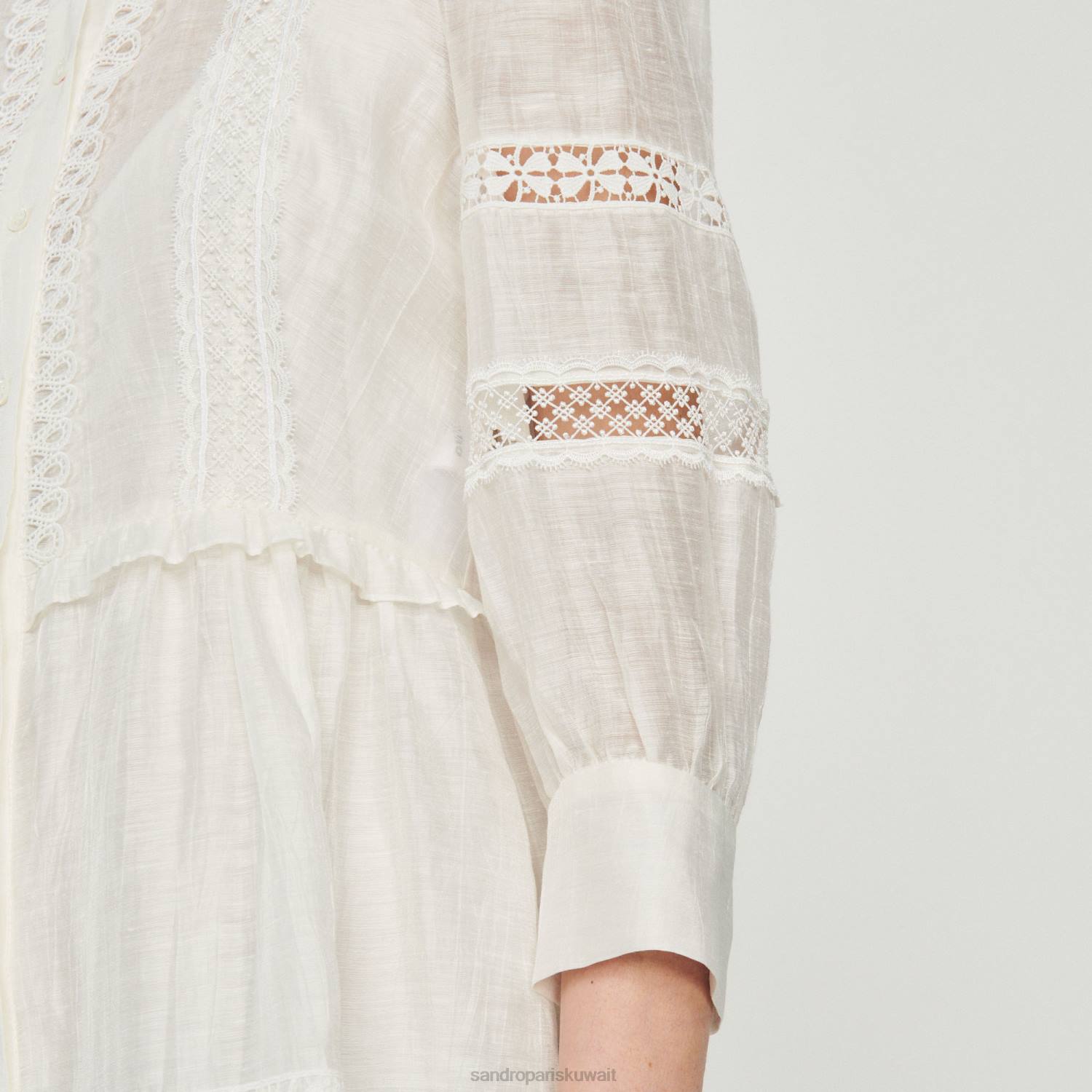 ثياب Sandro Paris فستان دانتيل طويل بيج فاتح نحيف ZJ00418